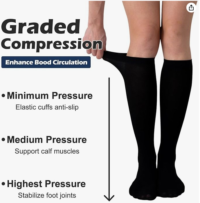 3 Pairs Women Compression Socks Creative Knee High Stockings Running 15-20 mmHg