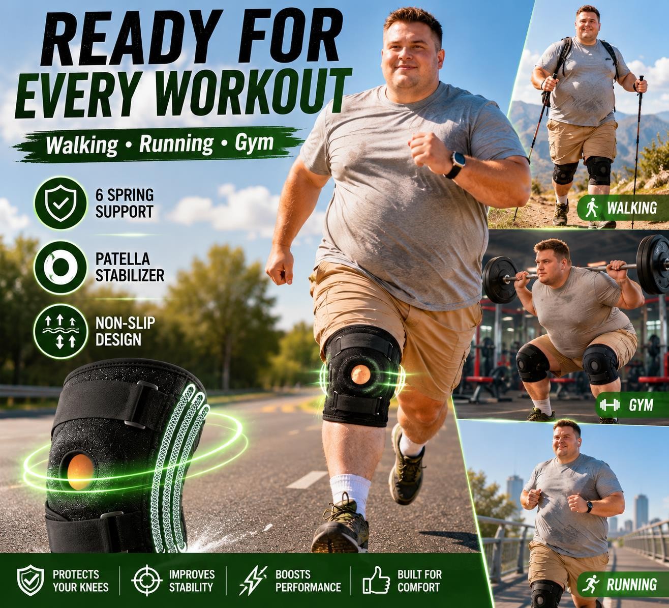 Knee Brace XL-8XL Compression Adjustable Patella Support Running Walking Large