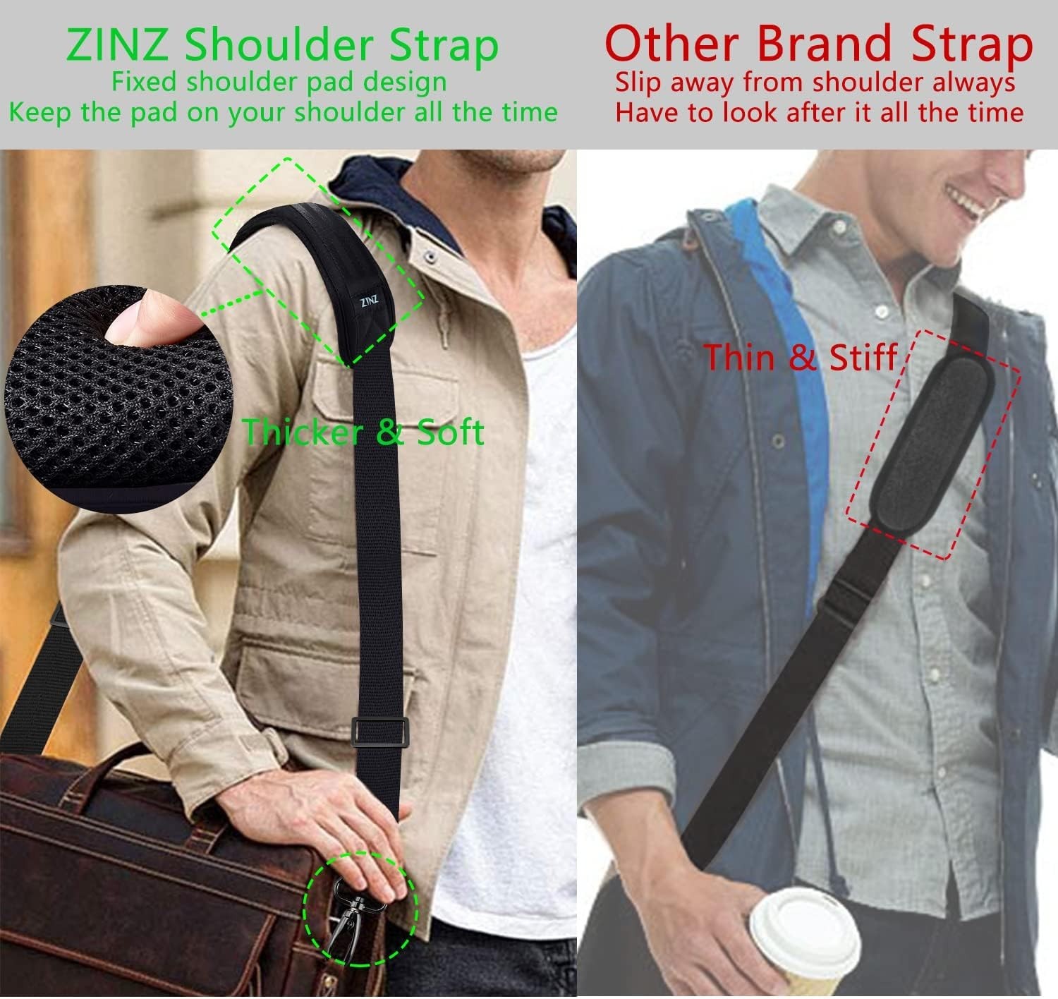79 inch Shoulder Strap, Extra-thick Fixed Cushion Pad and Dual Clasps Univers…