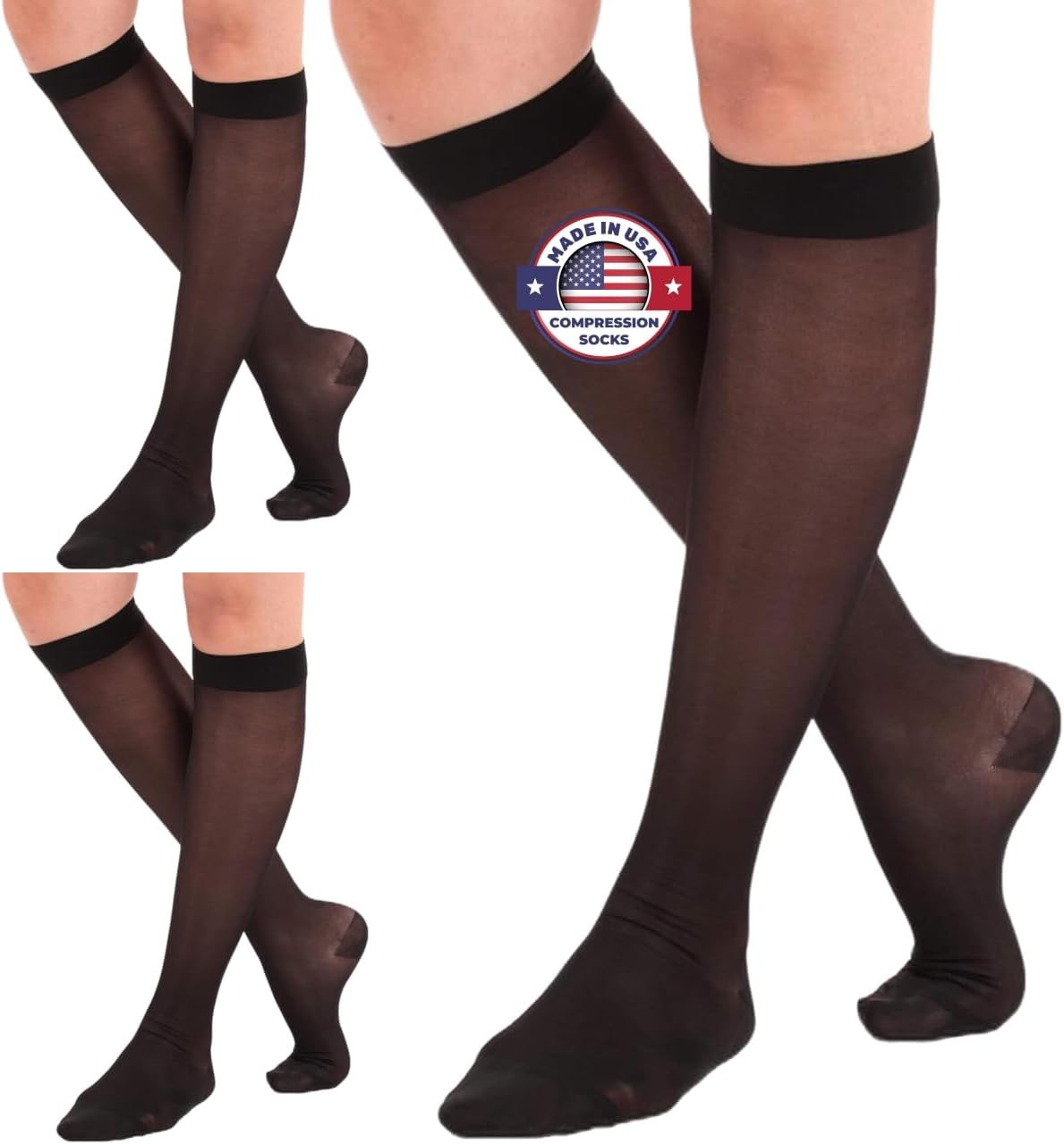 (3 Pairs – Closed Toe) Made in USA – Compression Socks for Women 15-20mmHg – …