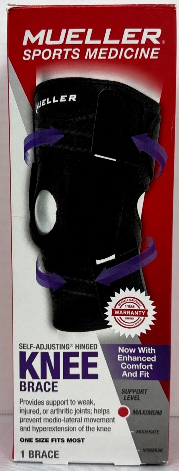 NEW Mueller Sports Medicine Self Adjust Hinged Knee Brace Max Support One Size