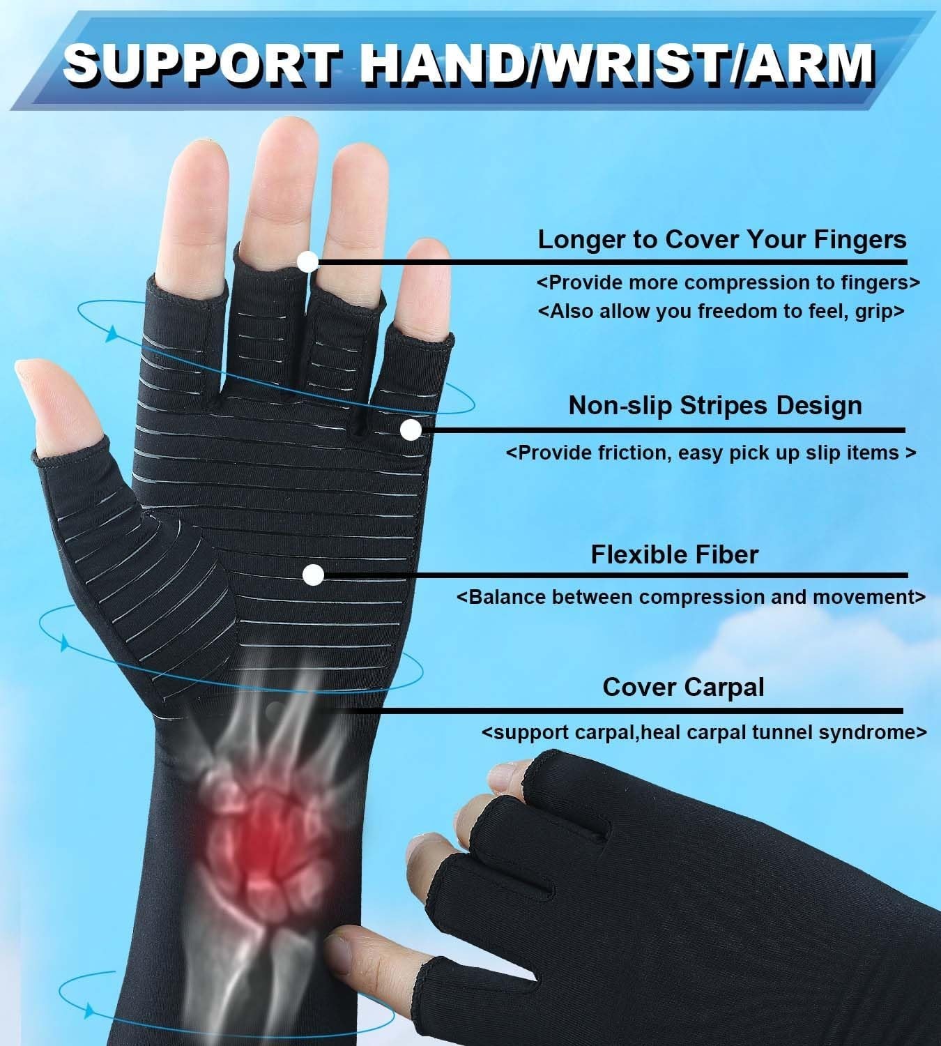 Copper Long Arthritis Gloves,Long Wrist Compression Arm Sleeve Carpal Tunnel …