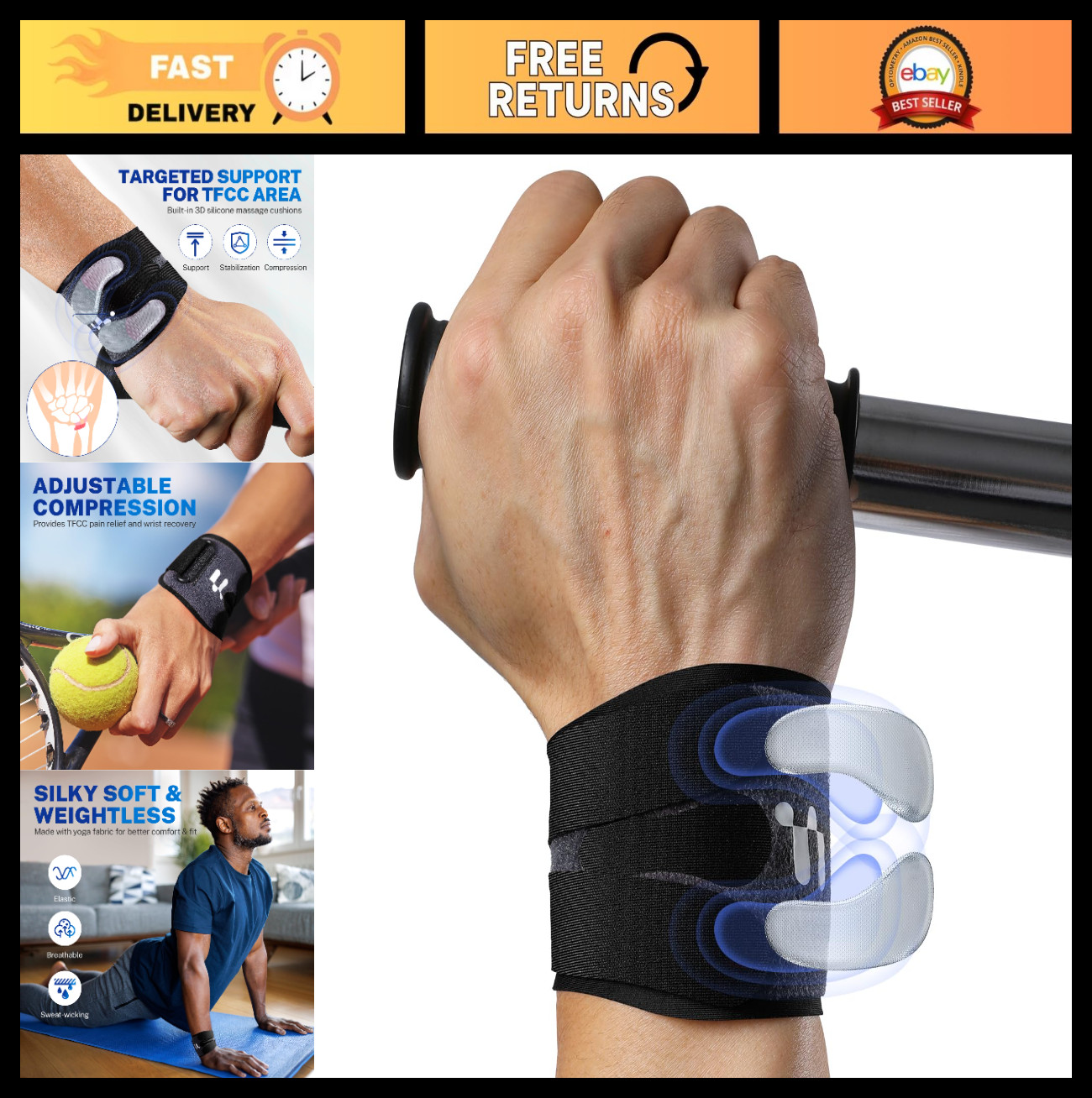 Adjustable TFCC Wrist Brace for Ulnar Pain Relief, 3D Gel Pad, Breathable Suppor