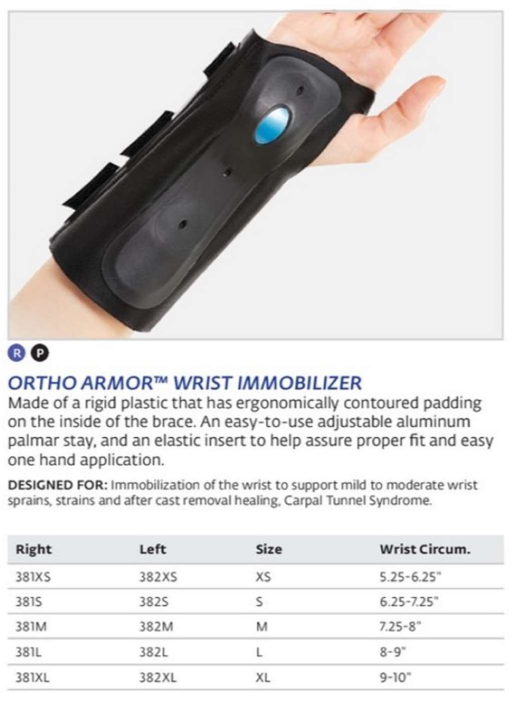 Bell-Horn DJO Ortho Armor Wrist Immobilizer Left Hand X-Small
