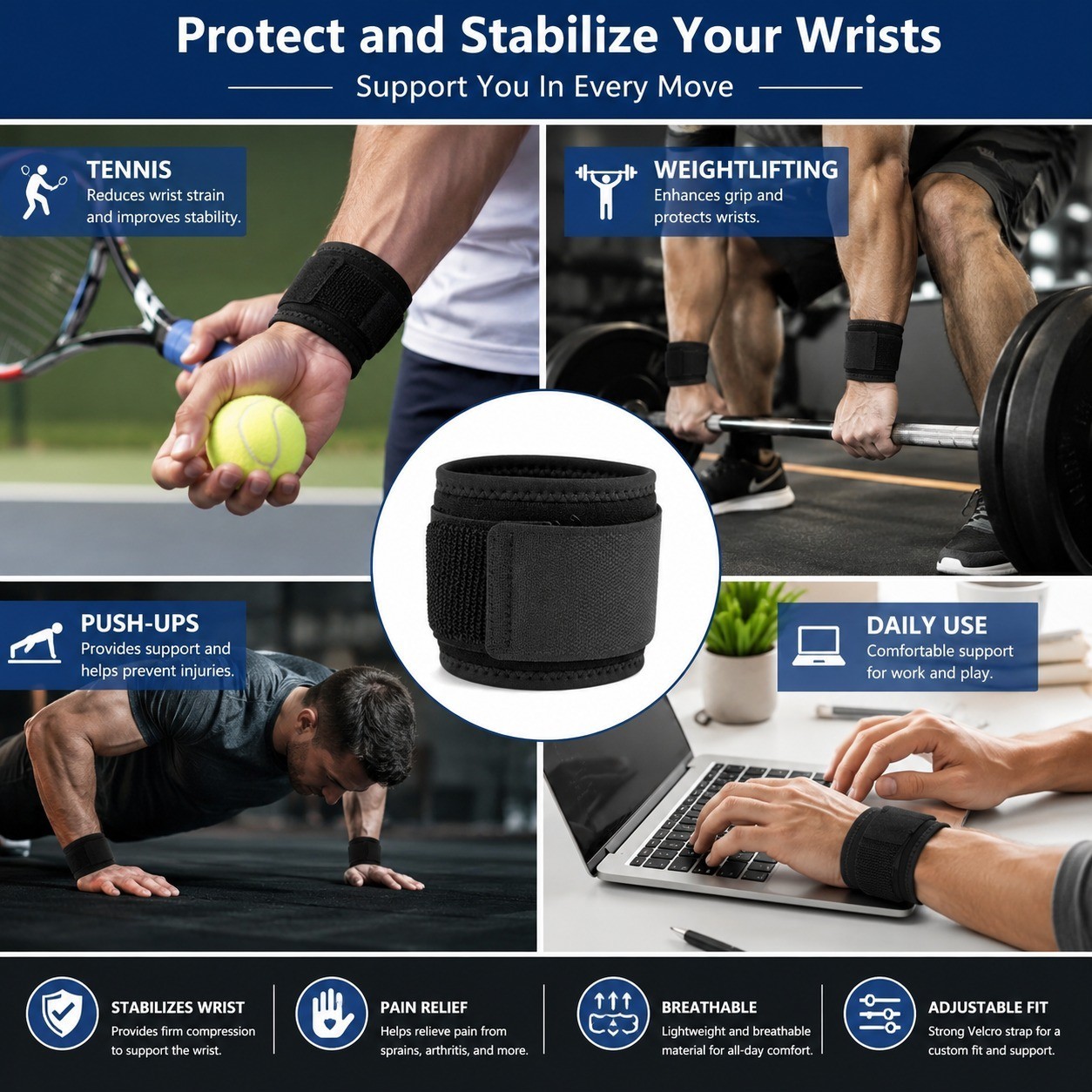 Wrist Brace 2 Pack Adjustable Wrist Wrap Support Thumb Loop Weightlifting Gym