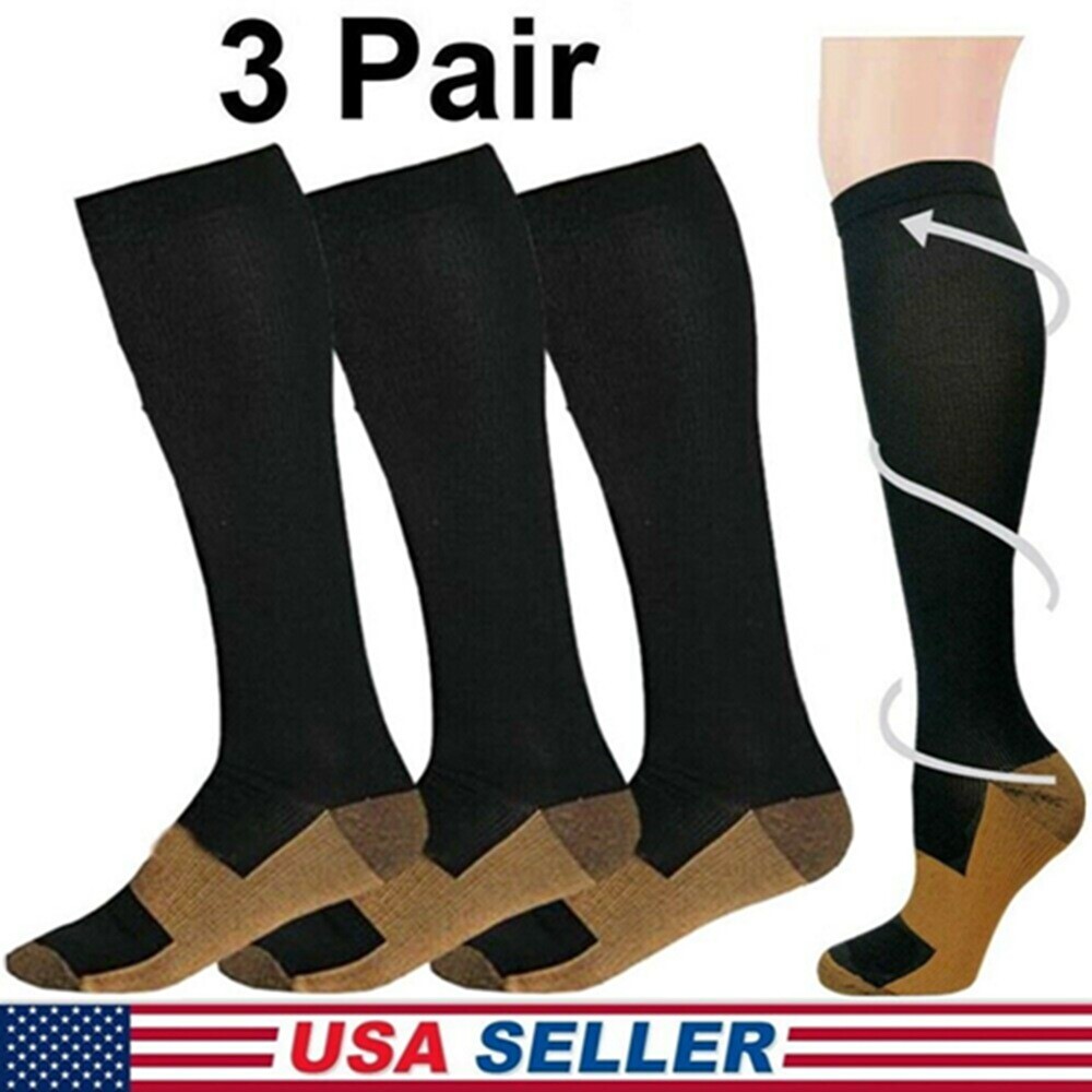 (3 Pairs) Compression Socks Knee High Copper Men Women 8-15mmHg USA STOCK