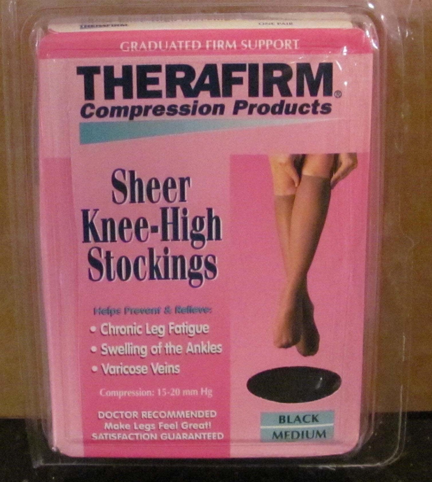 Therafirm Sheer Knee-High Stockings 15-20 mm hg Medium Black #68124 (NEW!)