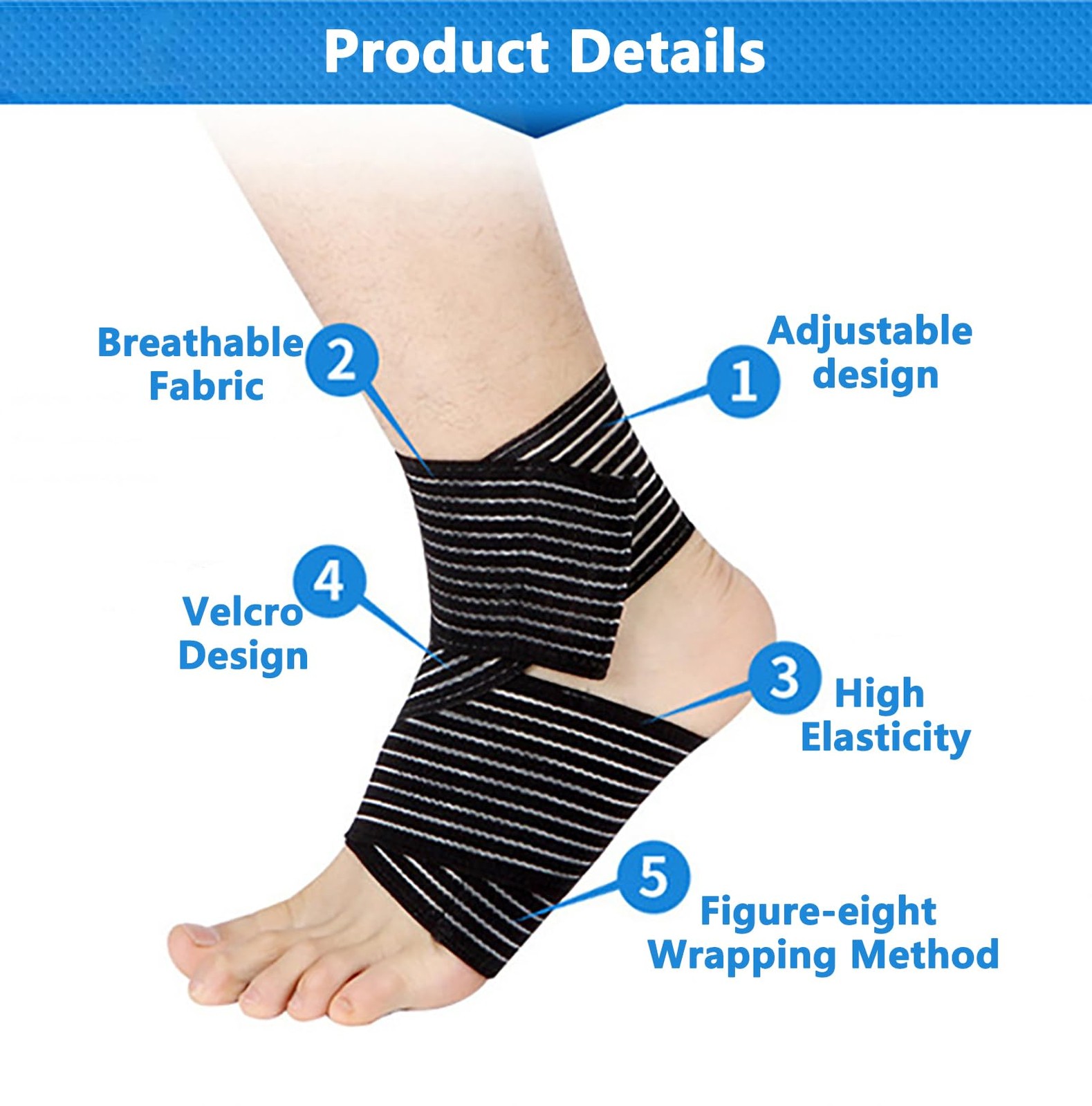 2 PCS Elastic Ankle Brace Compression Support Adjustable Wrap Running Sports