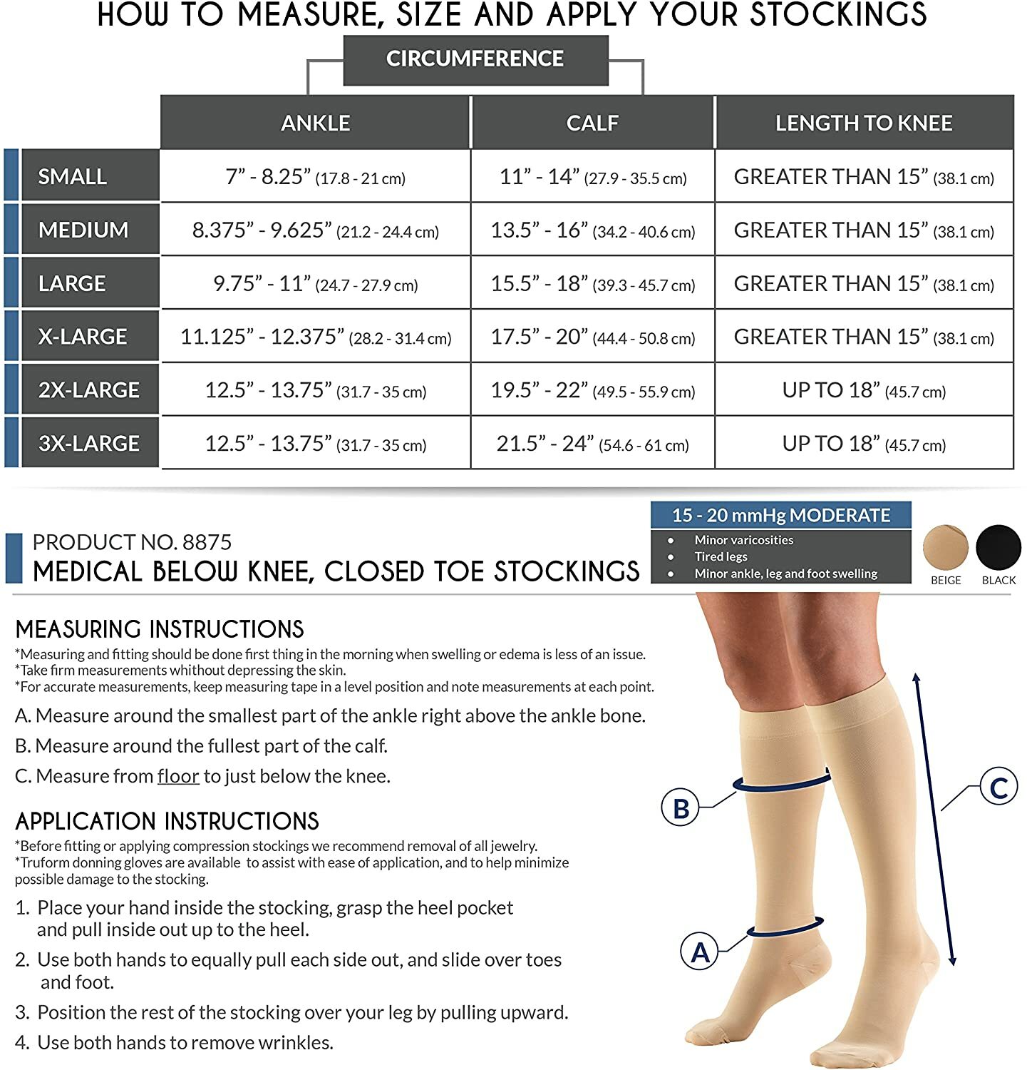 Truform Compression Sock Stockings Unisex Medical support [15-20 mmHg] 1x Pair