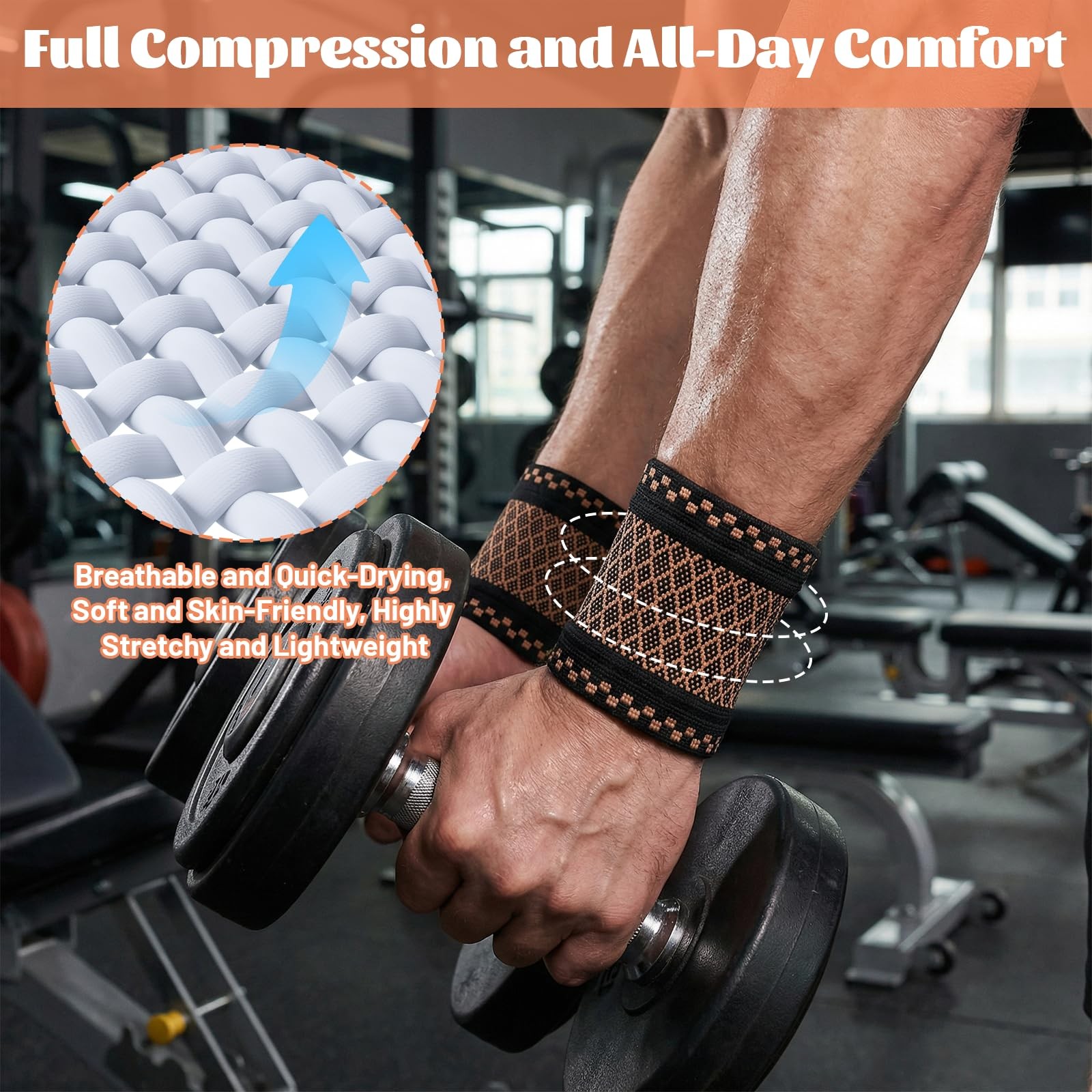 2 PCS Wrist Compression Brace Elastic Support Sleeve Soft Wrap Sport Medium