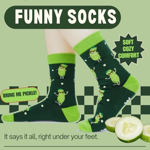 Funny Socks for Men Women – Pickle Gifts, Ice Cream Bring Me Pickle Dark Green