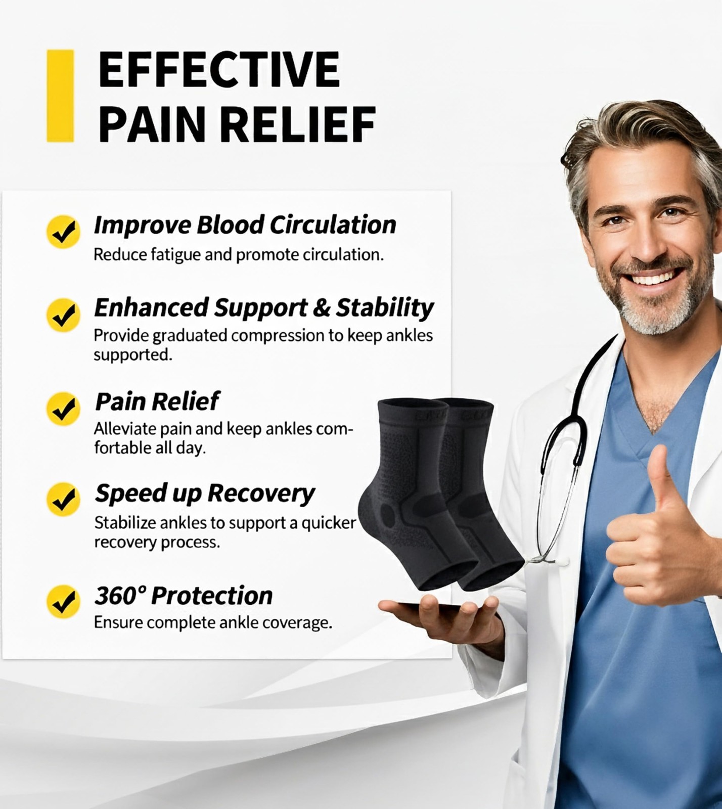 CAMBIVO 1 Pair Ankle Compression Sleeve for Men & Women – Soft, Large, Black