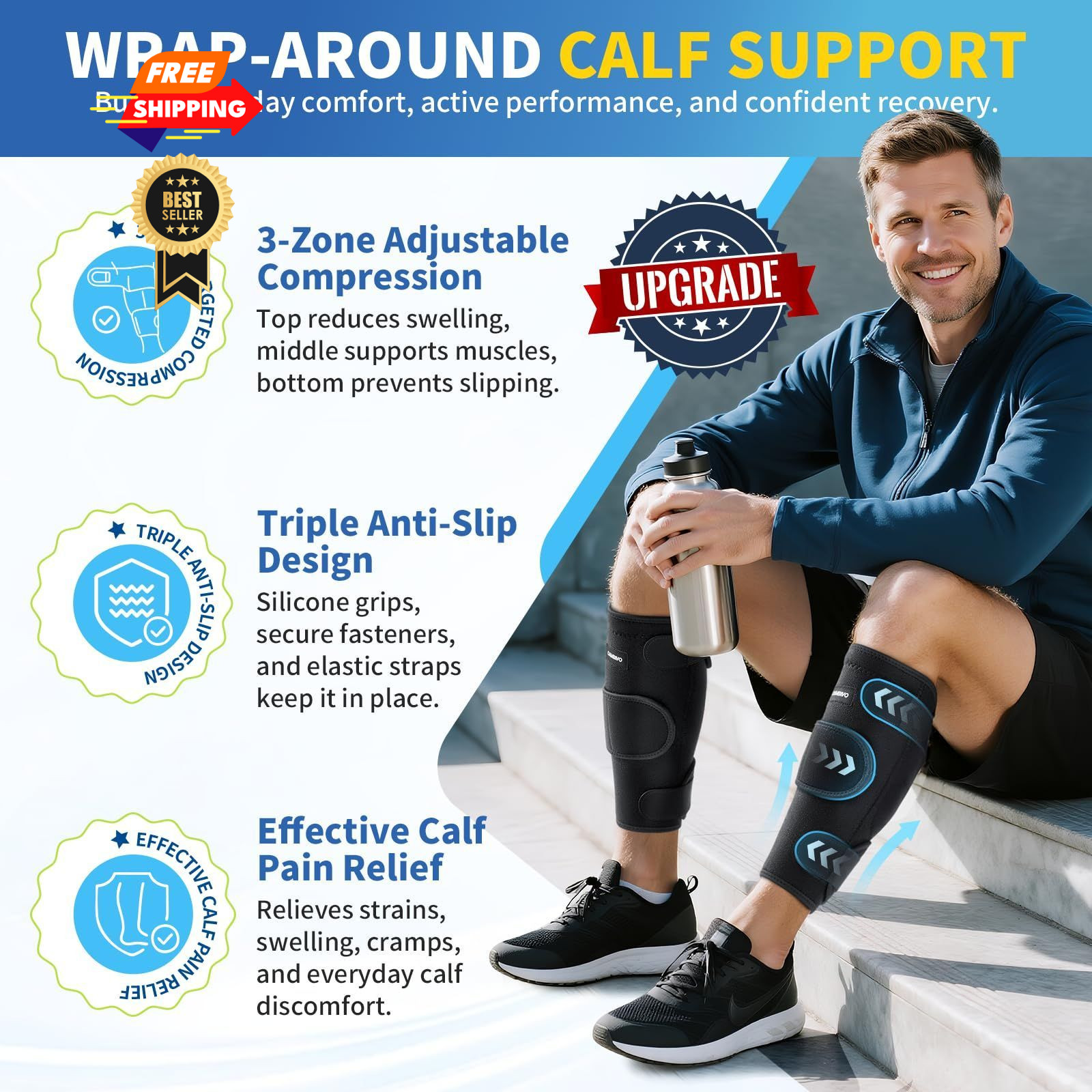 CAMBIVO Calf Brace – Adjustable Compression Sleeve, 2 Pack Medium, Black