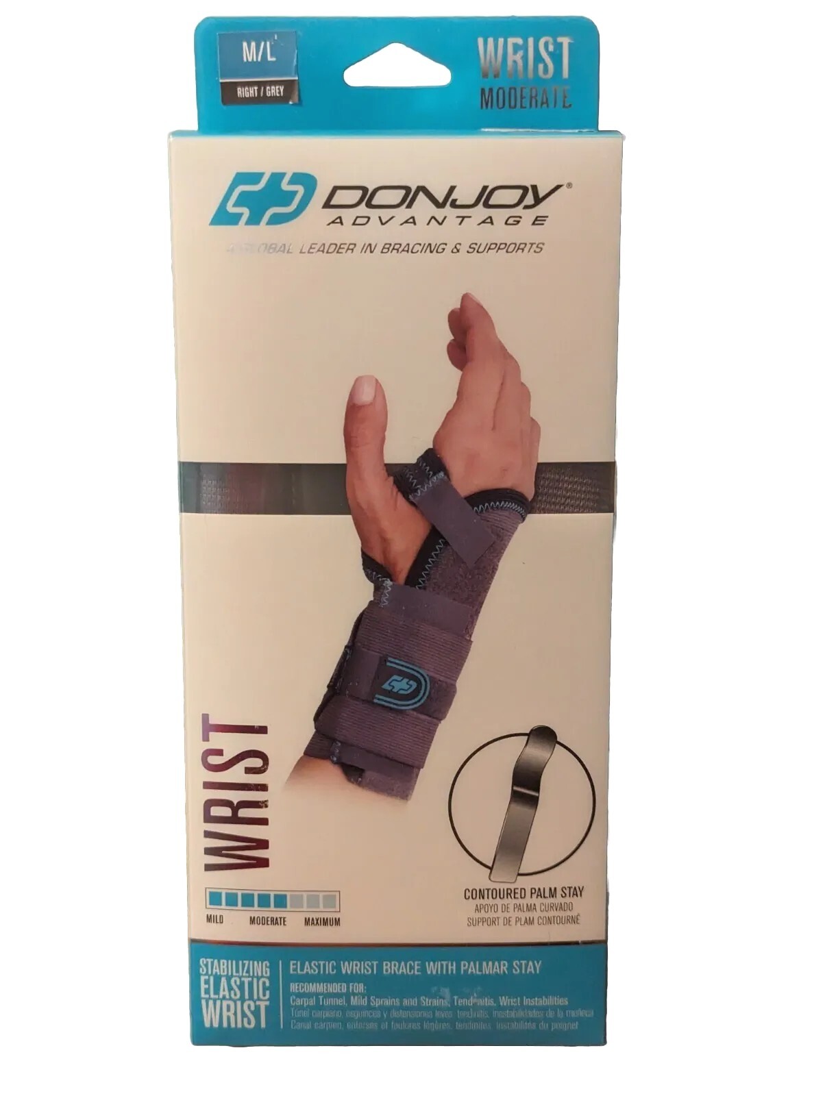 DonJoy Advantage Stabilizing Wrist Brace, Gray–Right Hand, Moderate Support