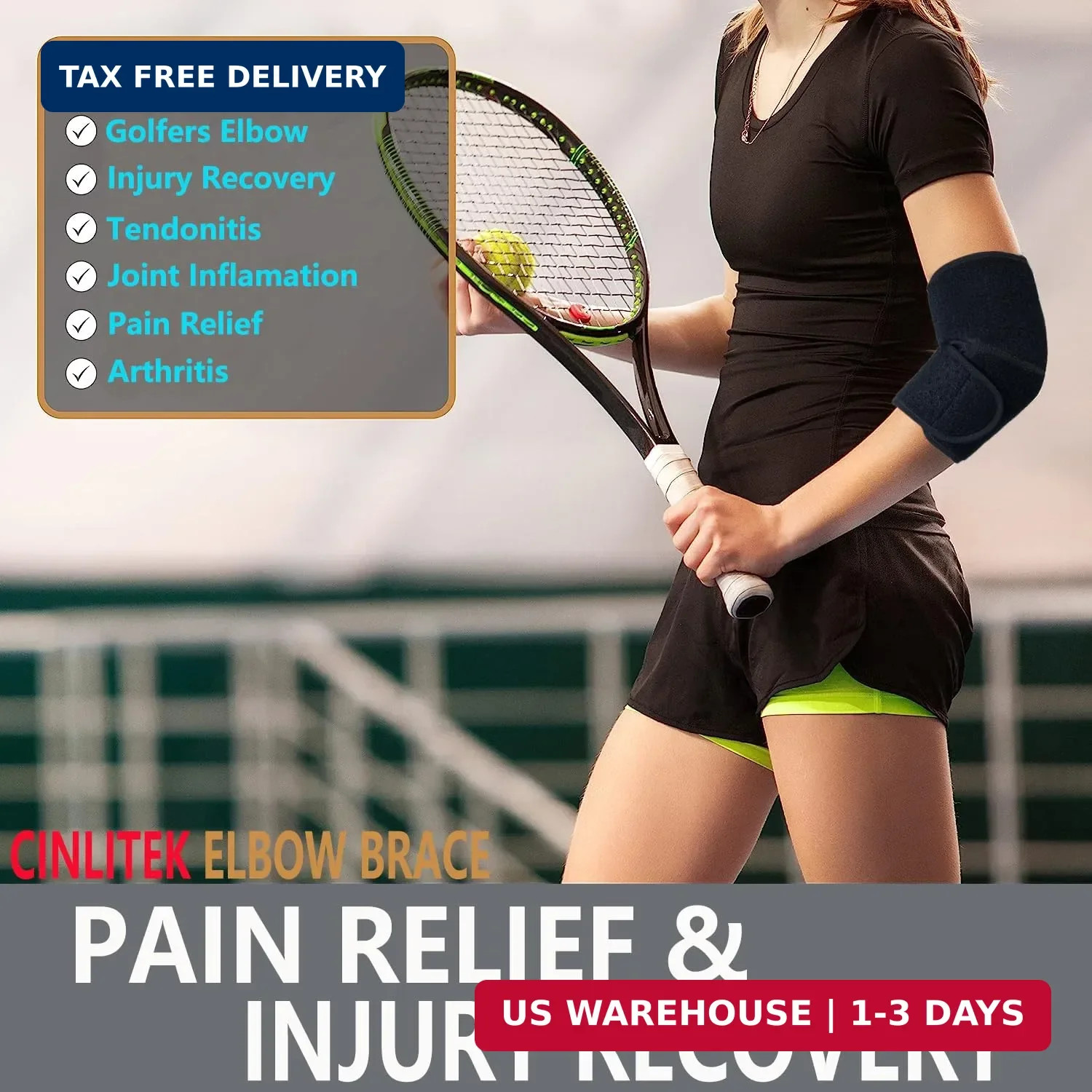 Adjustable Elbow Brace for Men & Women – Instant Pain Relief for Tennis Elbow, G