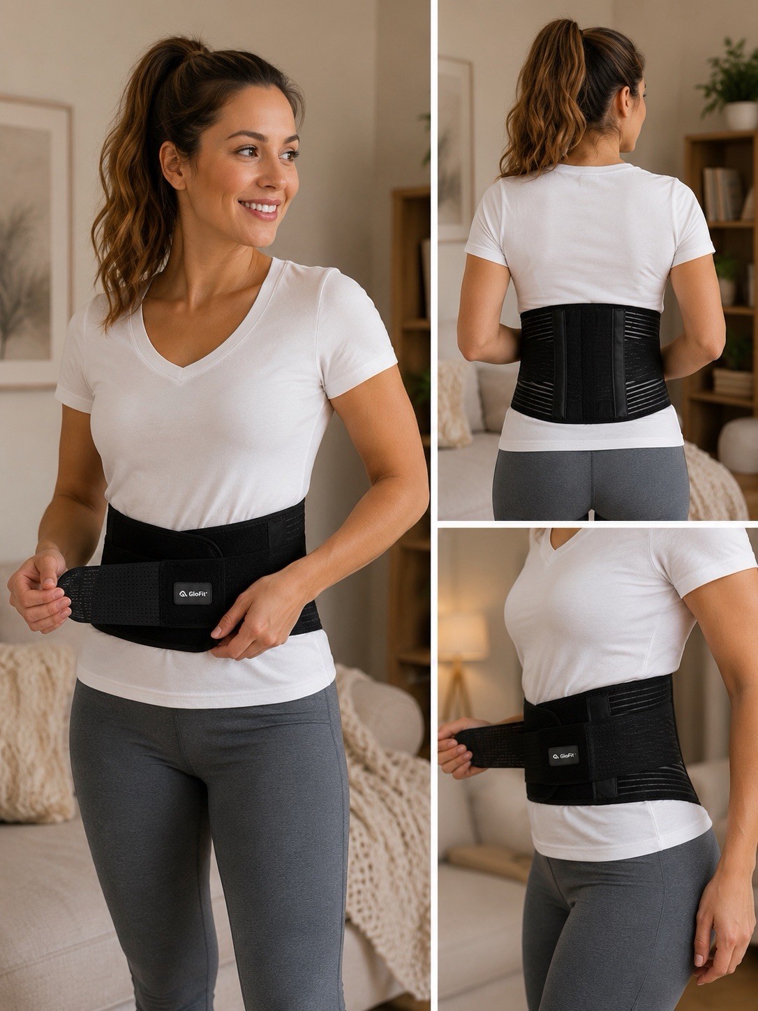 Glofit Back Brace Medium Lower Back Pain Relief with 6 Stays Back Support Belt