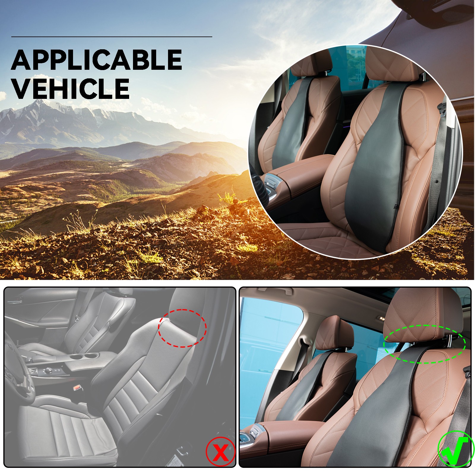 Lumbar Support Pillow Back Cushion PU Leather Orthopedic Backrest For Car Seat,