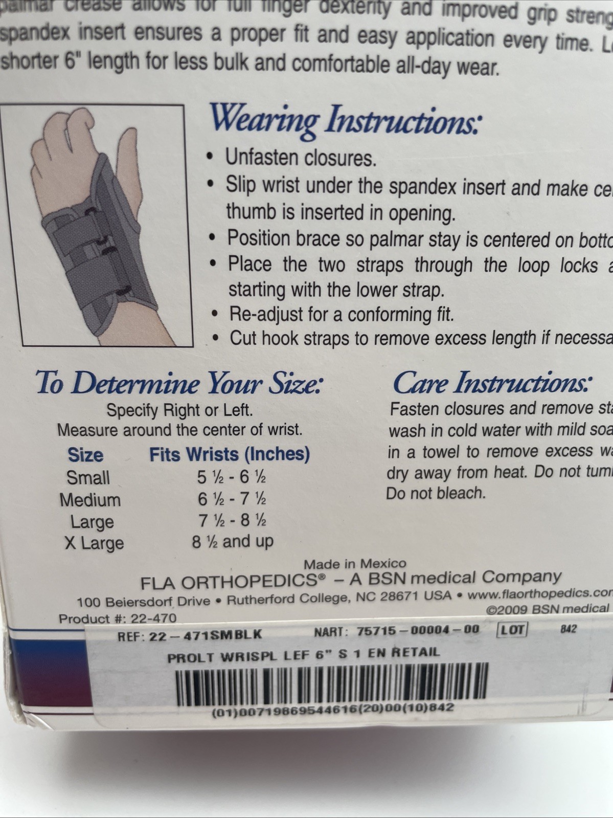 FLA PRO-LITE BLACK 6″ SMALL LEFT WRIST SPLINT PROFESSIONAL GRADE New In Box