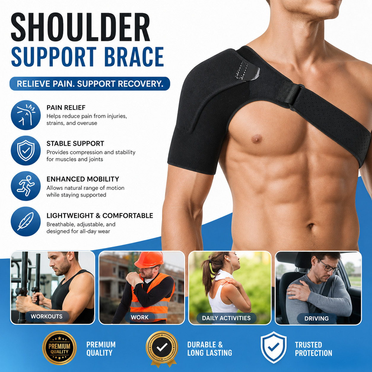 Adjustable Shoulder Brace Rotator Cuff Support Pain Relief Left/Right Sports 🩺