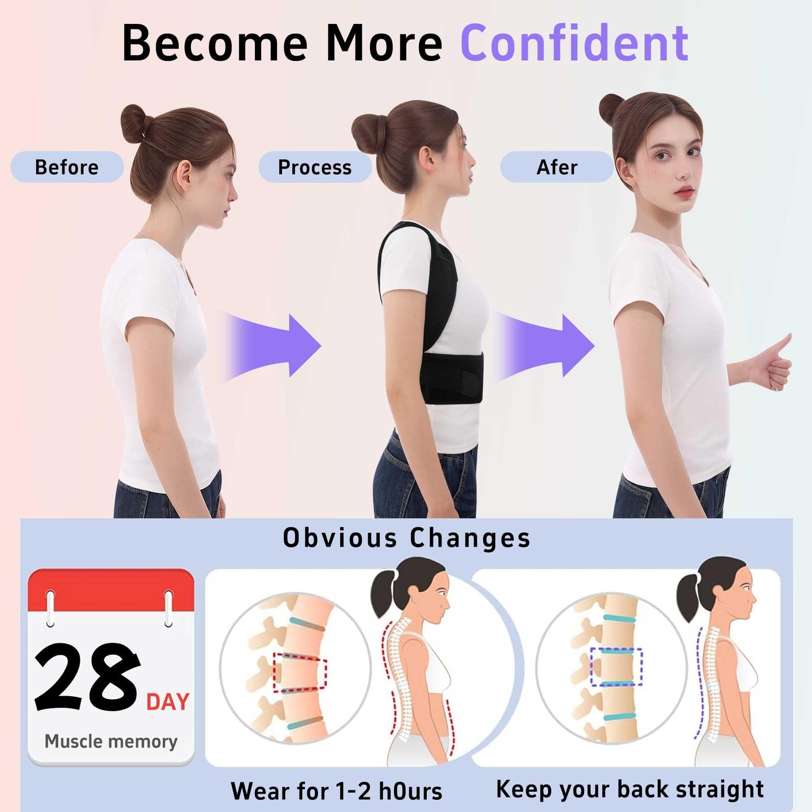 Ycctvar Back Brace Posture Corrector for Women and Men Upgraded Medium, Black