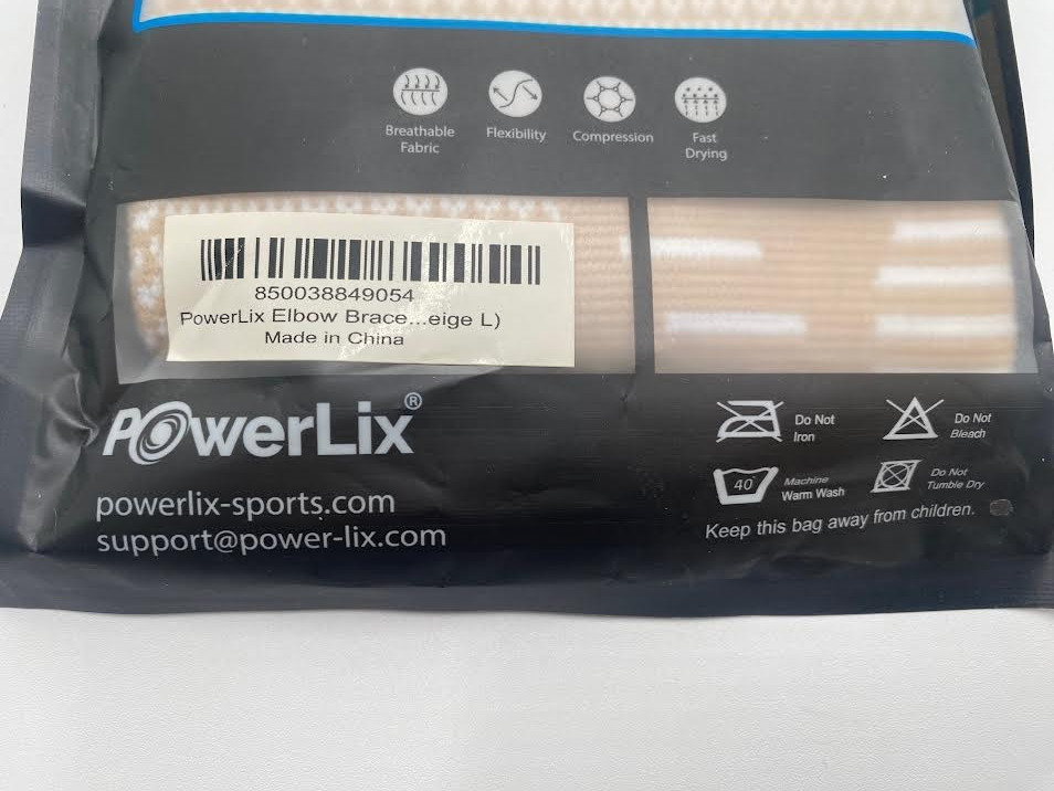 PowerLix Elbow Brace Compression Support Sleeve Pair Large Beige