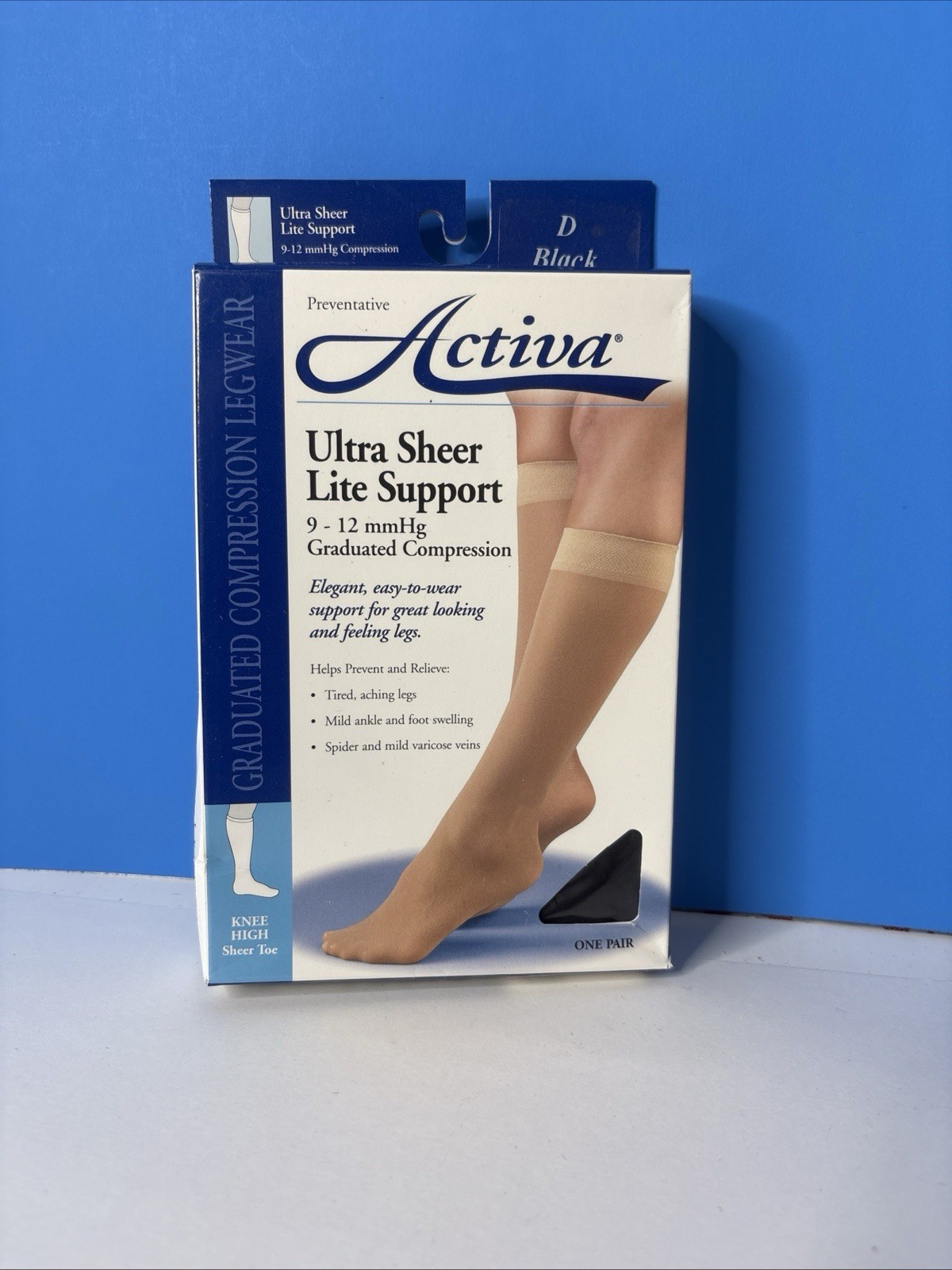 Activa Ultra Sheer Toe Womens Compression Knee High 9-12 mmHg, BLACK D