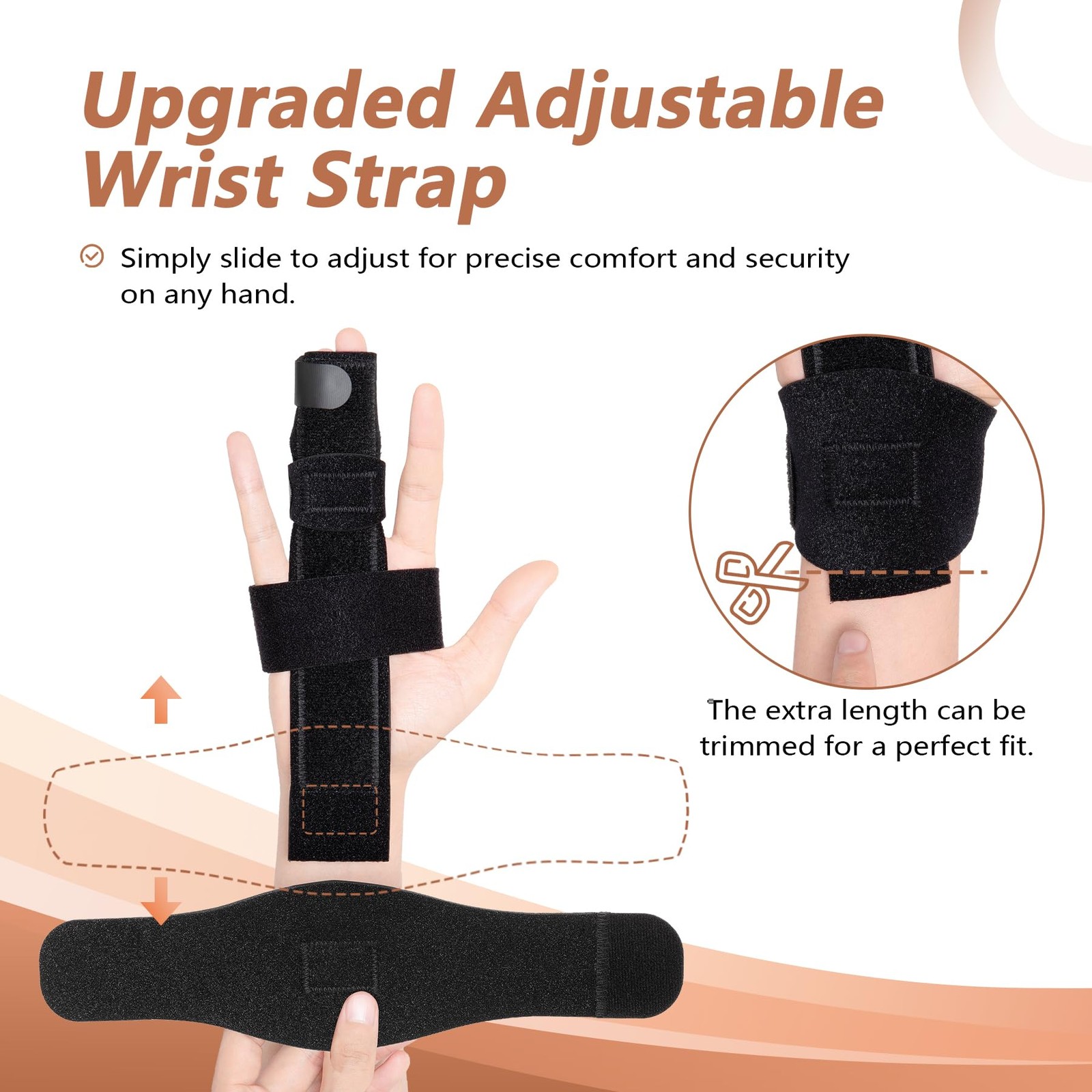2 Finger Splint, Adjustable Brace, Metal Support L/XL, Black
