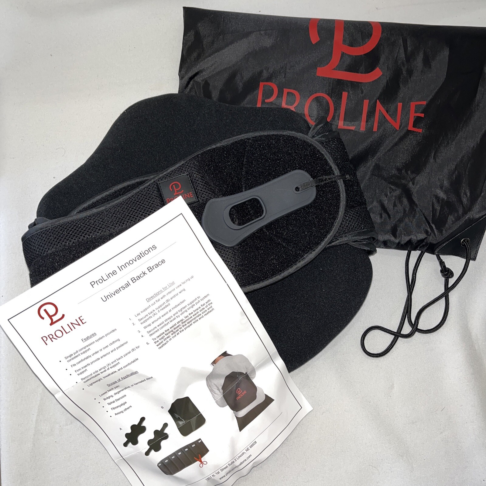 New ProLine Innovations Back Brace Support With Bag Universal Resizable