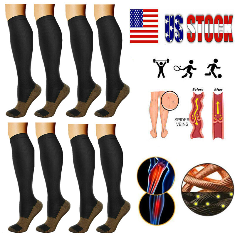 4Pairs Copper Compression Socks Medical Support Stockings 30-40mmHg Men Women