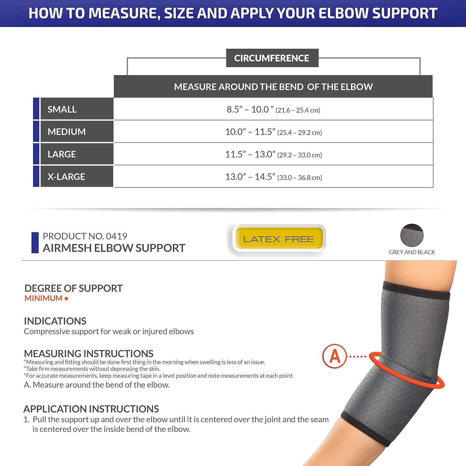 Champion Elbow Brace, Lightweight Support, Airmesh Fabric, Grey, Medium