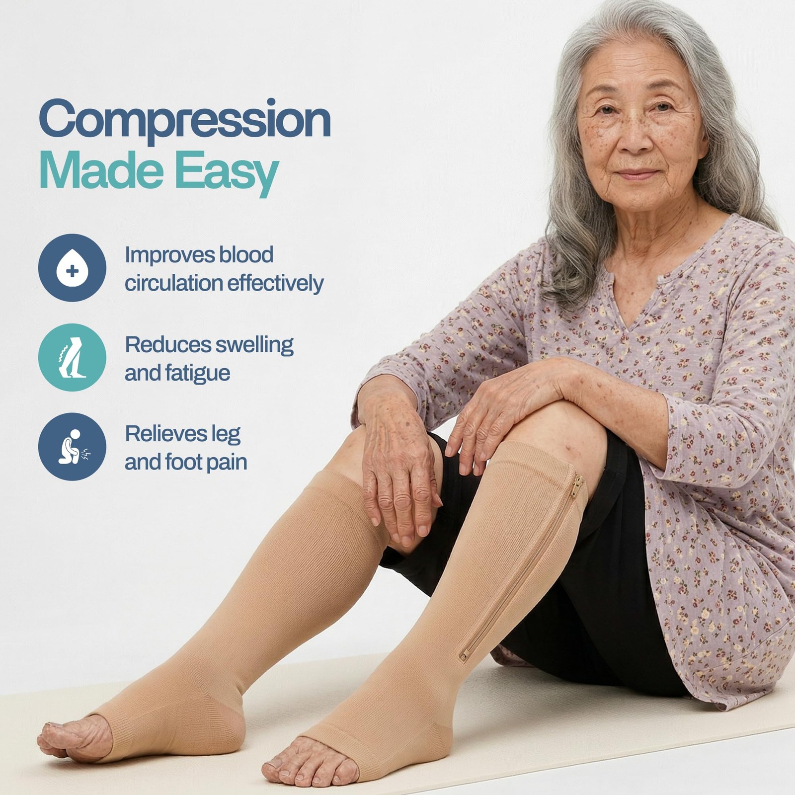 ® Open Toe Zipper Compression Socks for Men & Women, 20-30mmHg Graduated Zipp…