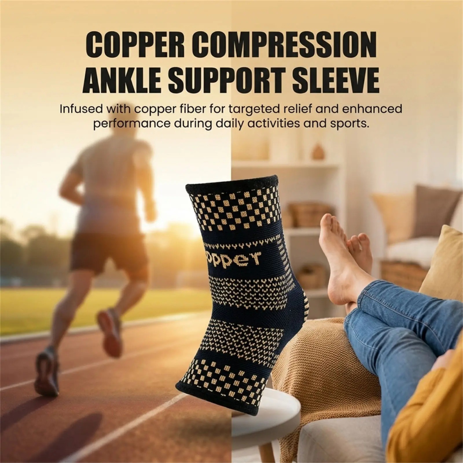 Copper Compression Ankle Brace Support Sleeve for Running Sports Walking 1 Pair