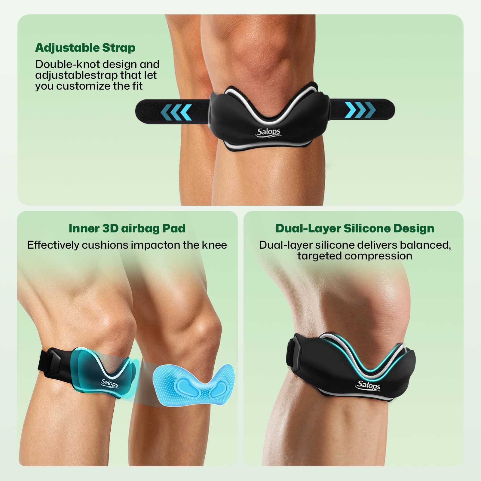 Salops Patellar Tendon Support Strap, Silicone Dual Pad Patella Band for Knee…