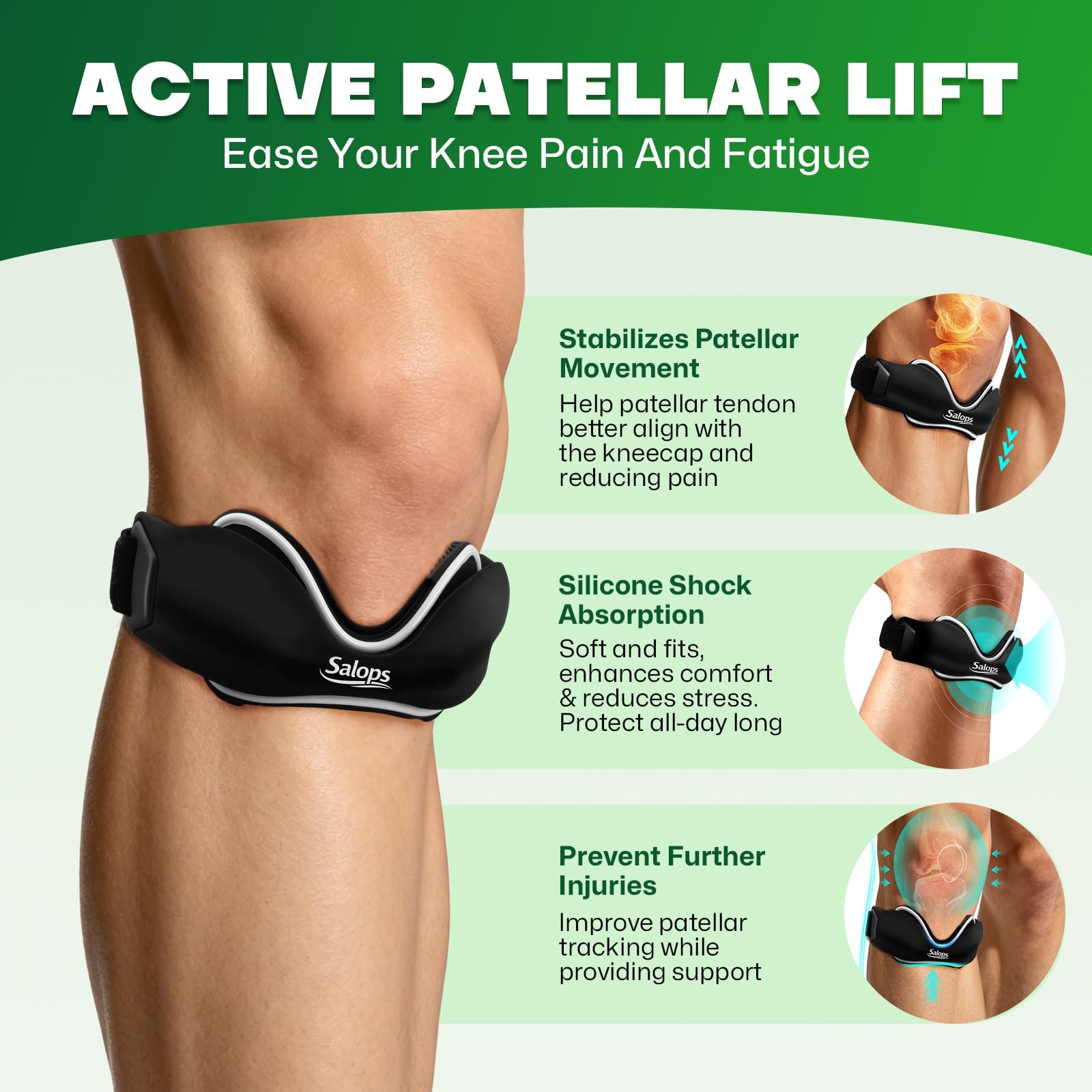 Salops Patellar Tendon Support Strap, Silicone Dual Pad Patella Band for Knee…