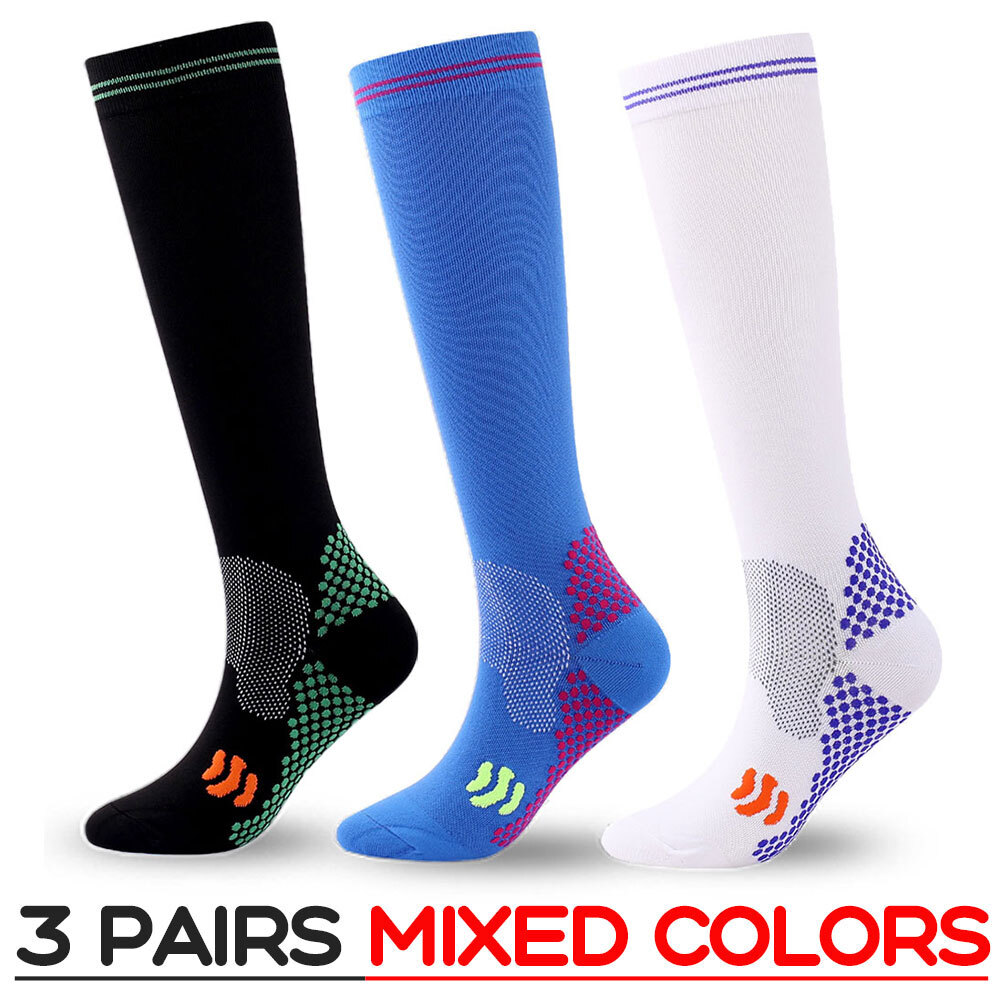 3Pairs Diabetic Over The Calf Socks Full Cushioned Sole Non Binding Top Unisex