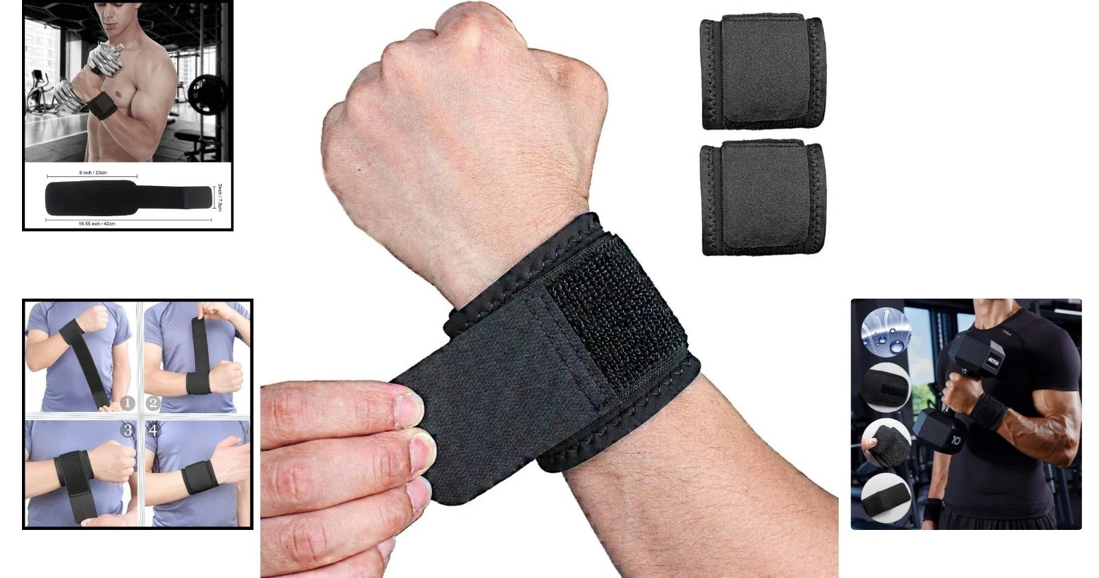 2 Pack Wrist Wraps – Adjustable Support for Weightlifting & Tendonitis Relief