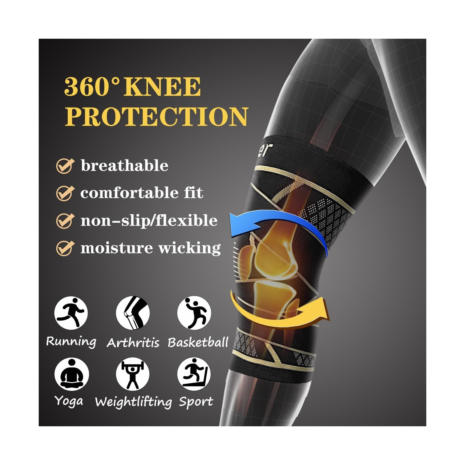 Copper Knee Braces with Strap for Knee Pain Women and Men(2 Pack), Knee Compr…