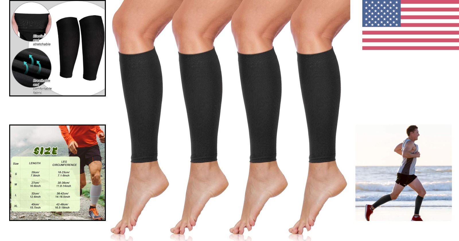 Classic Black Compression Socks – 4 Pairs for Enhanced Athletic Performance