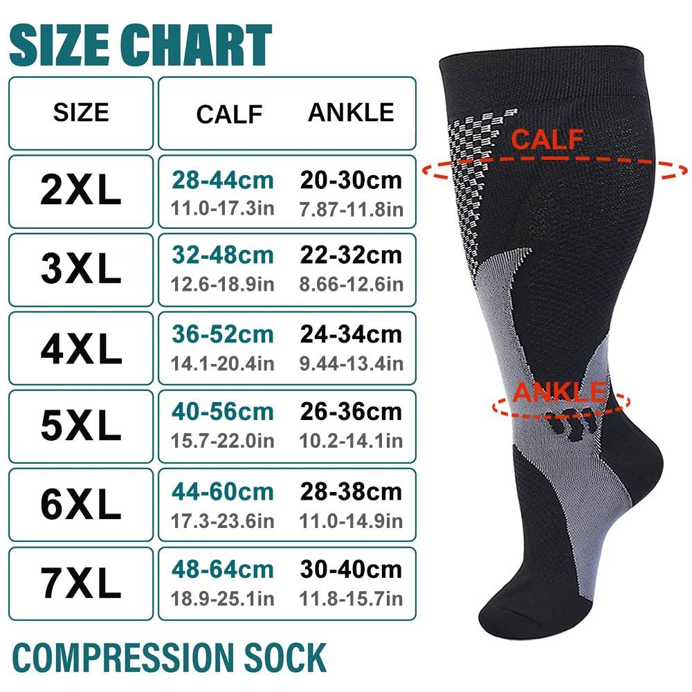 Gomoreon 1pair Plus Size Compression Socks Wide Calf Women Men Knee High 20-30 M