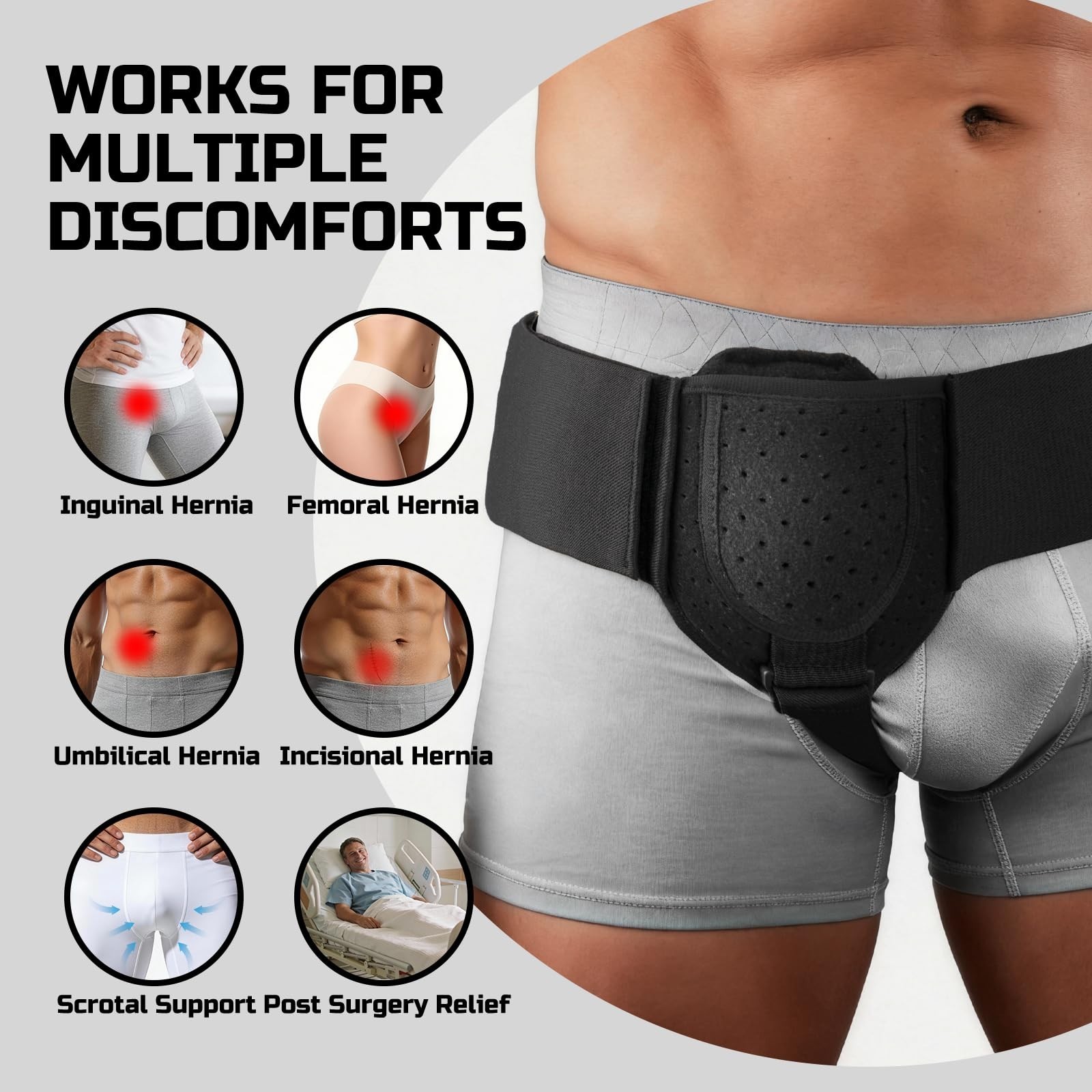 Adjustable Hernia Belt for Men & Women | Inguinal Support, Left/Right Fit, Compr
