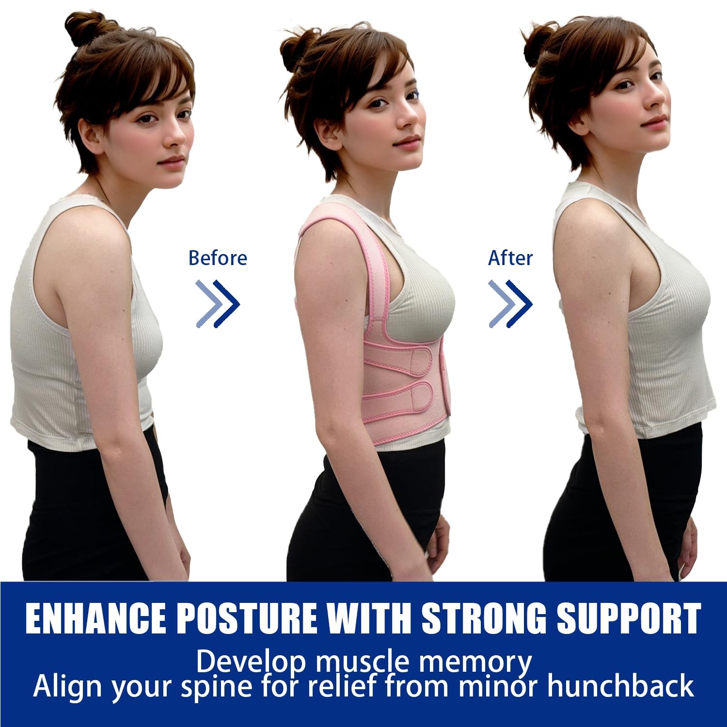 Posture Corrector Adjustable Back Brace Pink Large