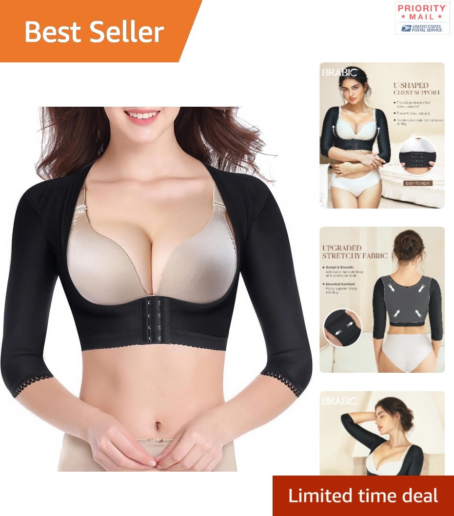 3/4 Sleeve Upper Arm Shaper Black Compression Sleeves Lightweight Shapewear