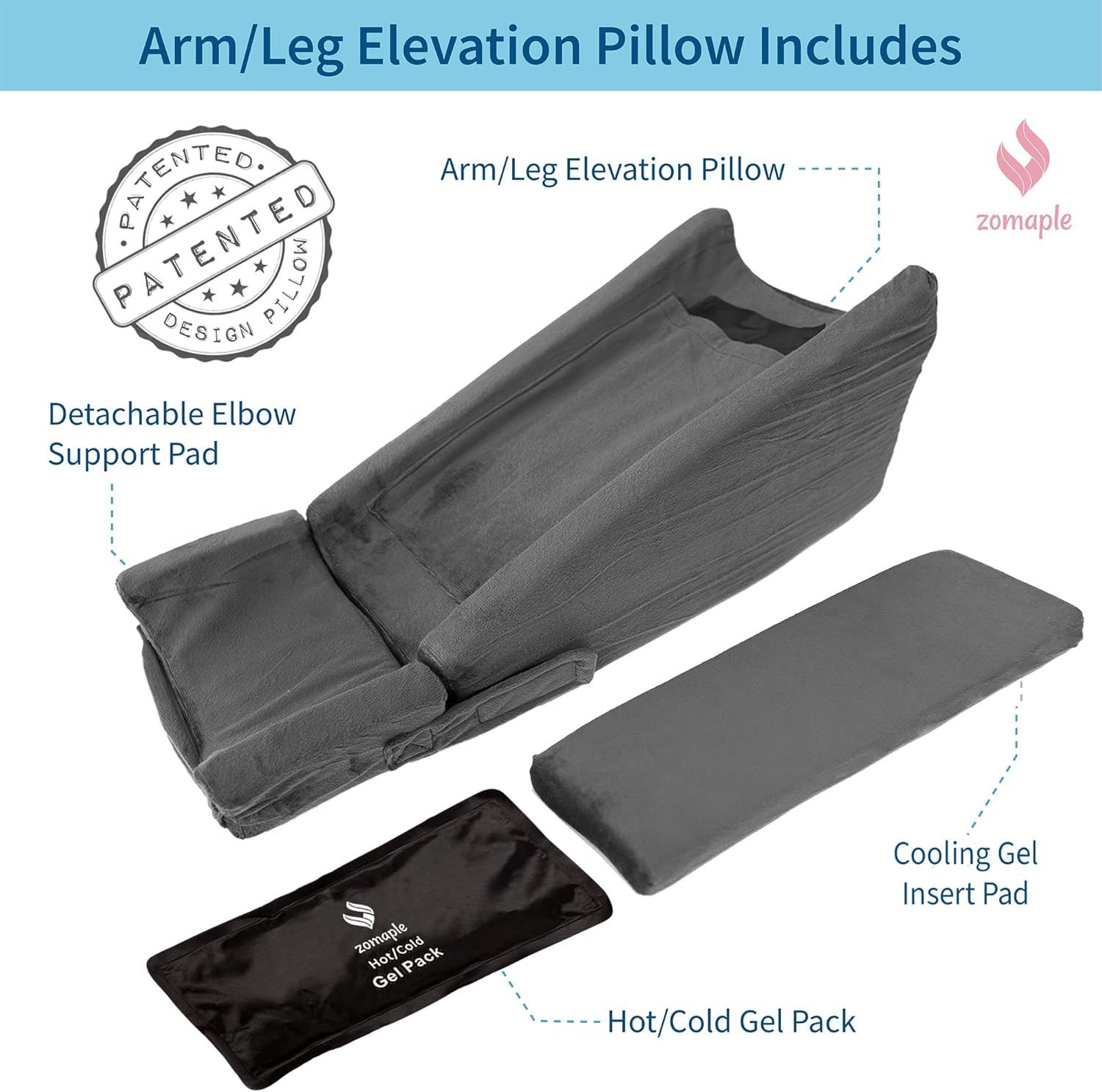 Adjustable Arm Elevation Pillow with Memory Foam & Hot/Cold Pack for Recovery