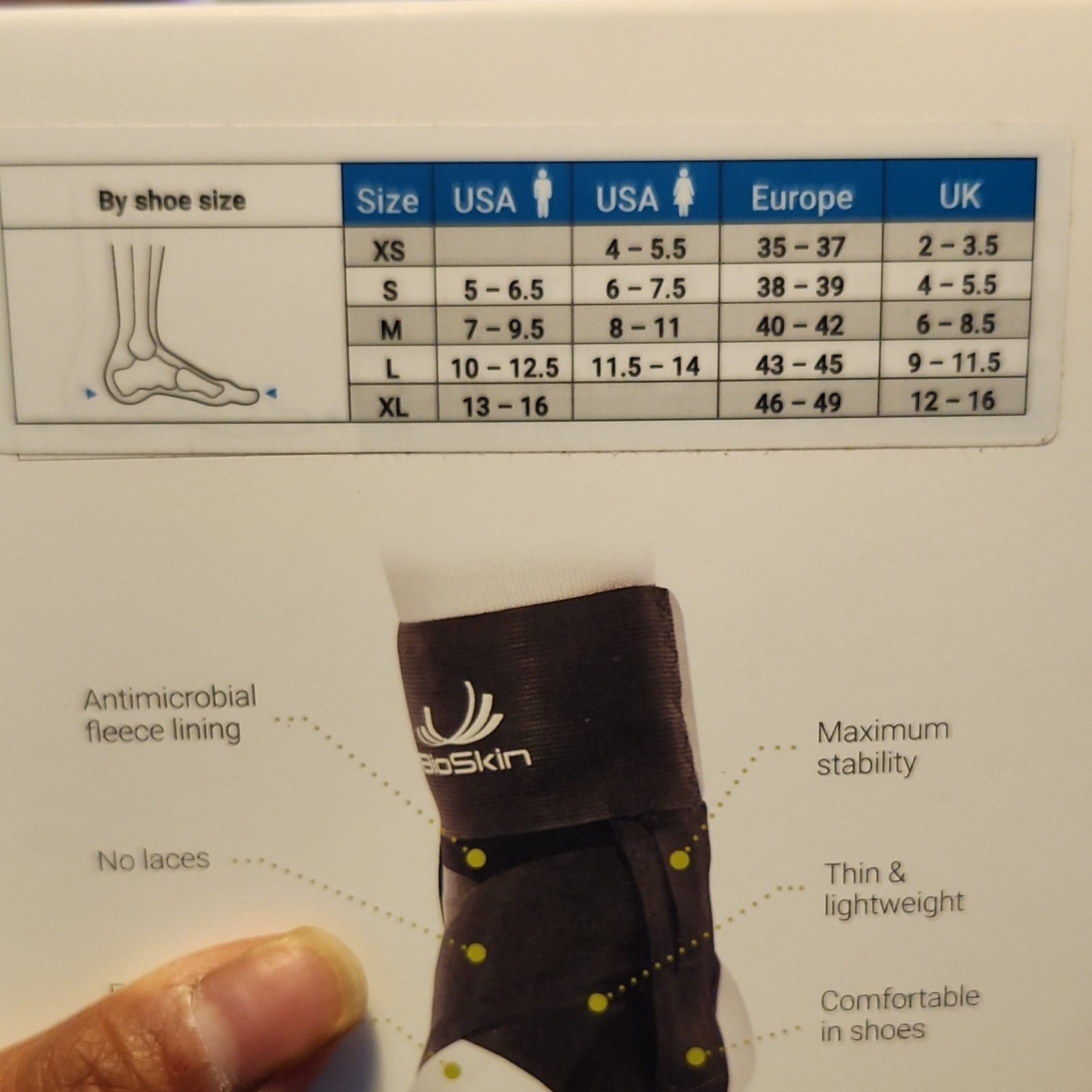 BioSkin Trilok Ankle Foot Brace Compression Arch Support Fleece Black