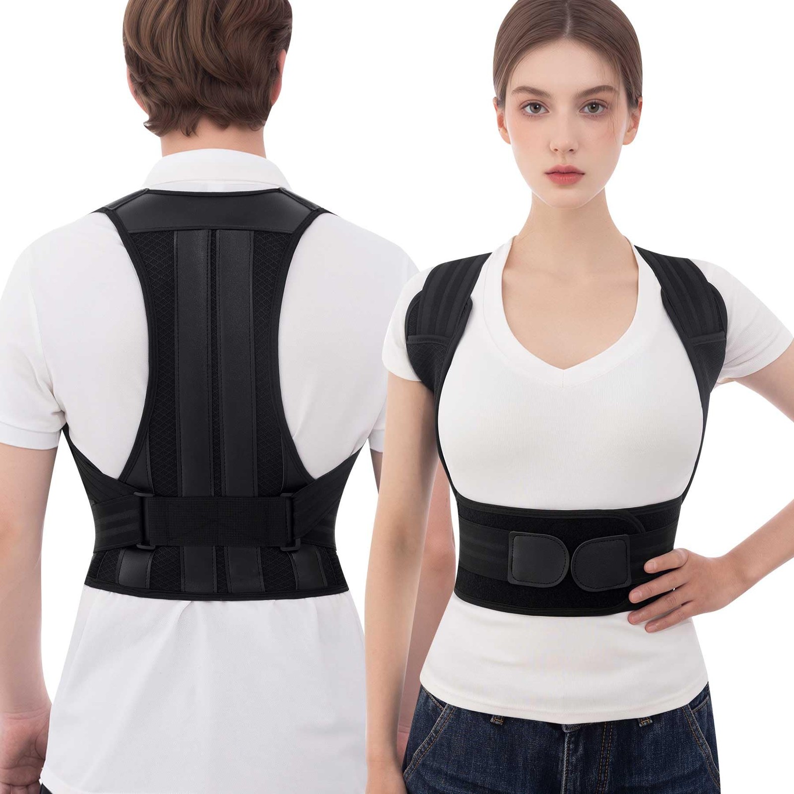 Ycctvar Back Brace Posture Corrector for Women and Men Upgraded Medium, Black