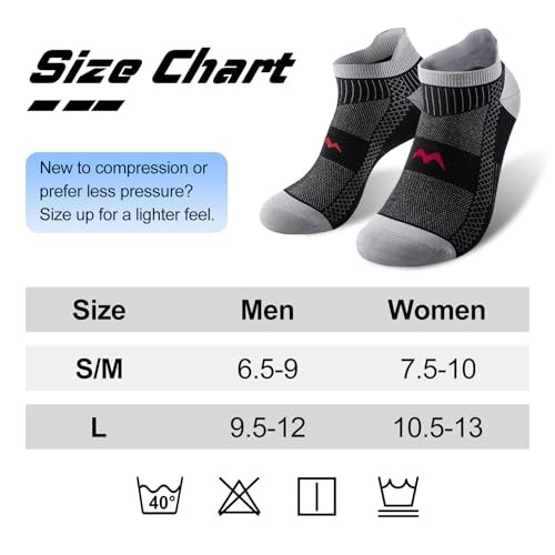 Ankle Compression Socks for Men and Women 6 Pairs, Low Cut Large Black