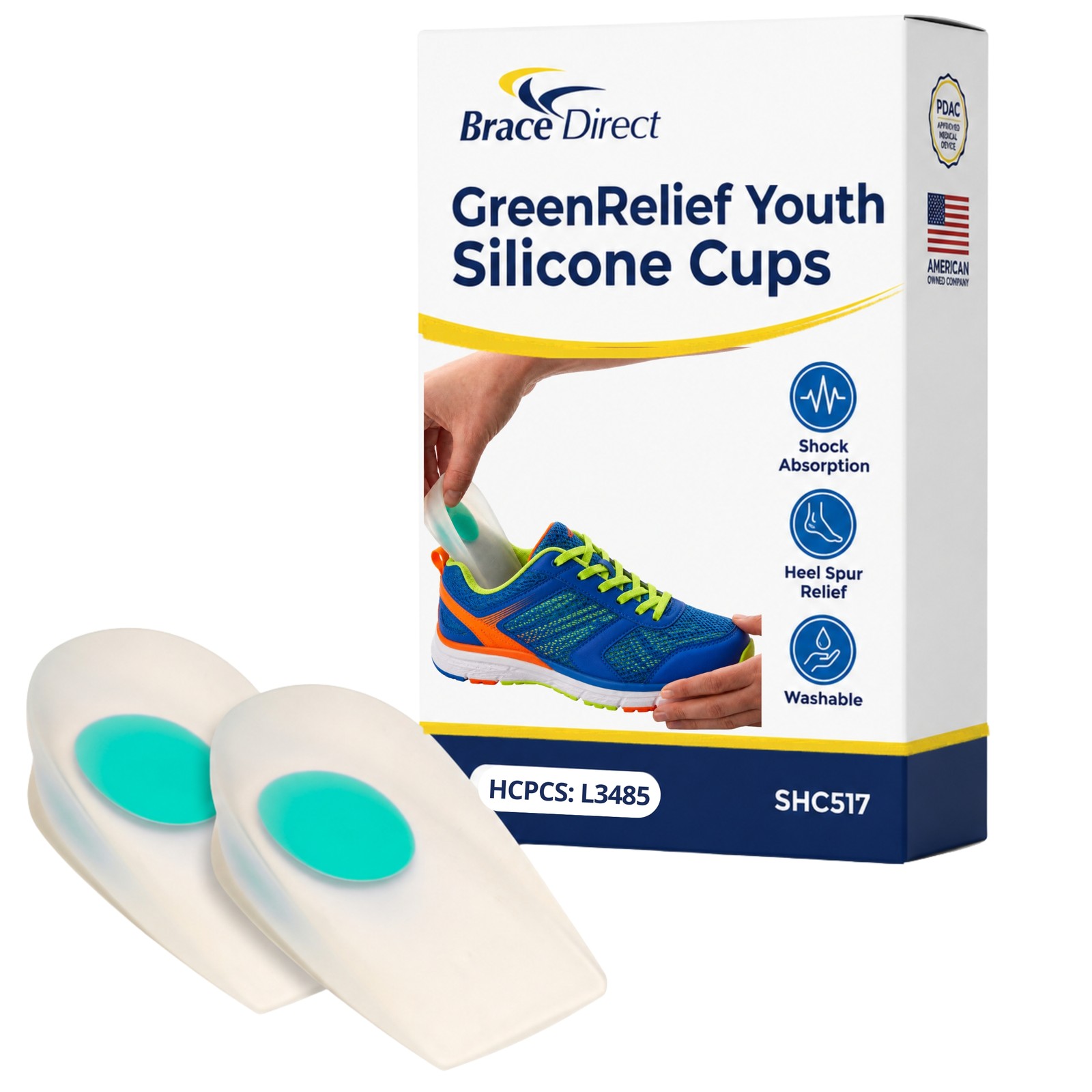 Brace Direct Youth Silicone Heel Cups Sever’s Disease Heel Pain Relief L3485
