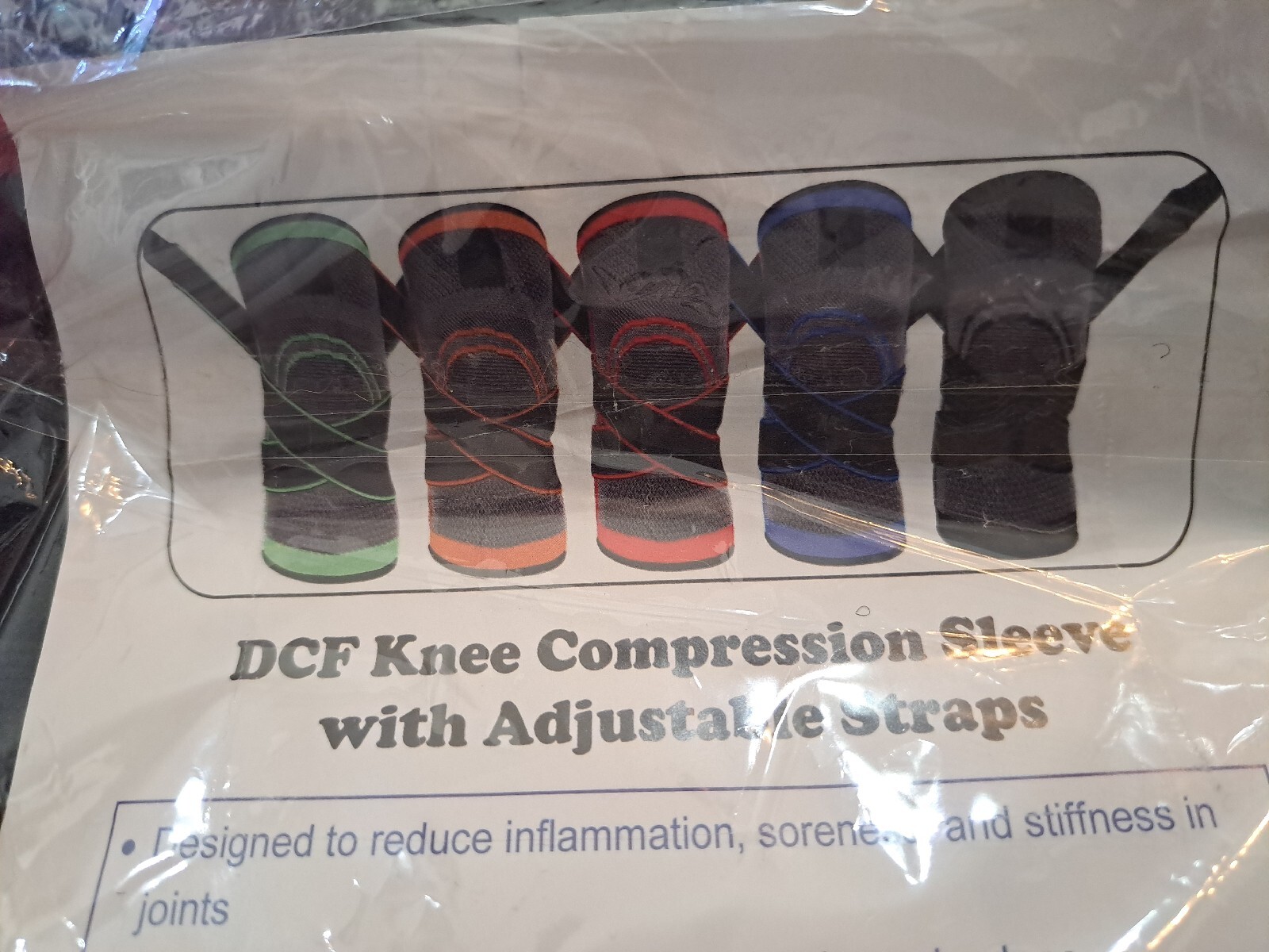 DCF Knee Compression Sleeve with Adjustable Straps Large Black With Red Trim
