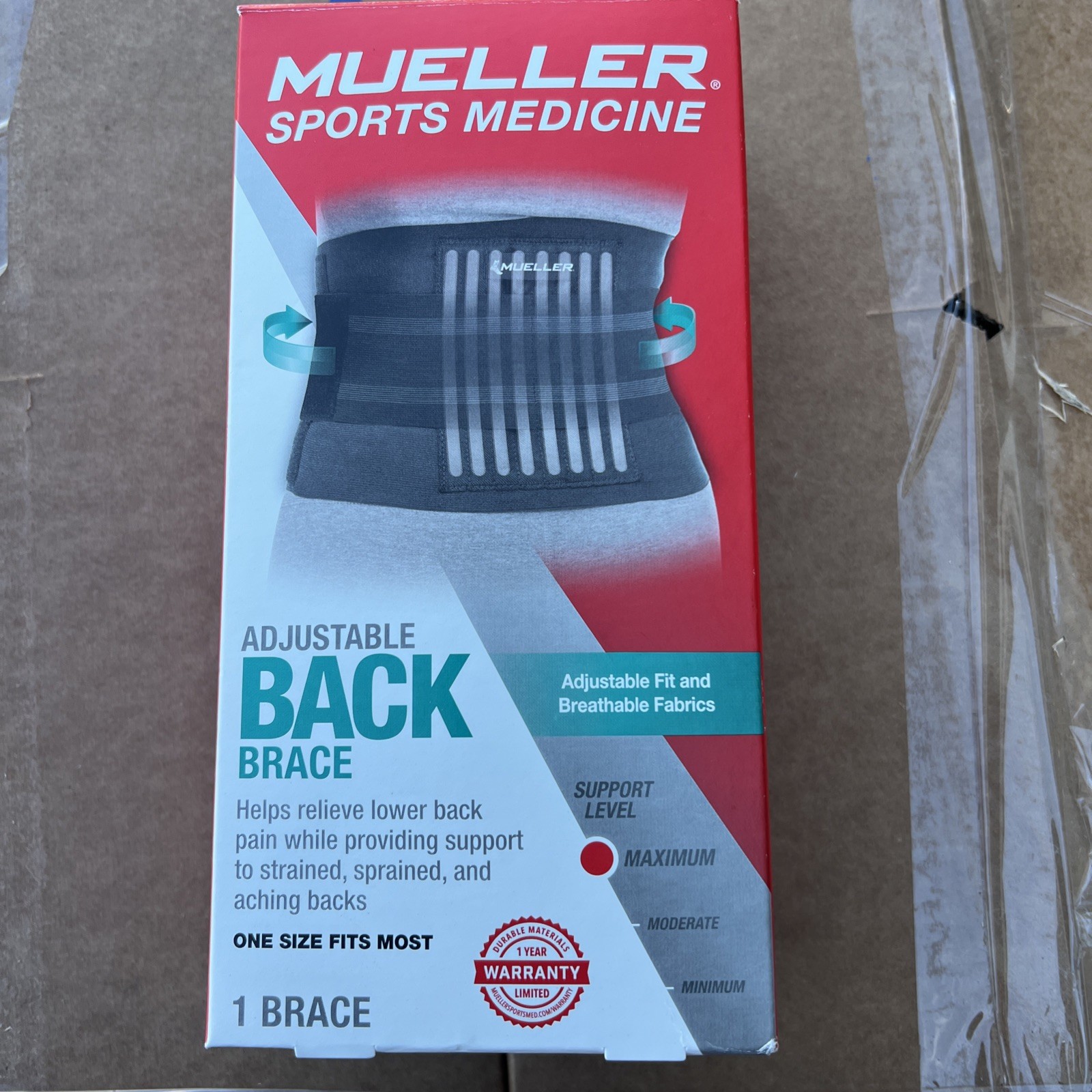 Mueller Sports Medicine Adjustable Back Brace One Size Fits Most Maximum Support