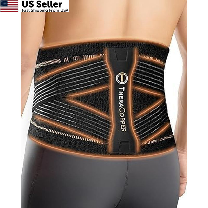 TheraCopper Copper Back Brace for Men & Women — Lumbar Support Large, Black